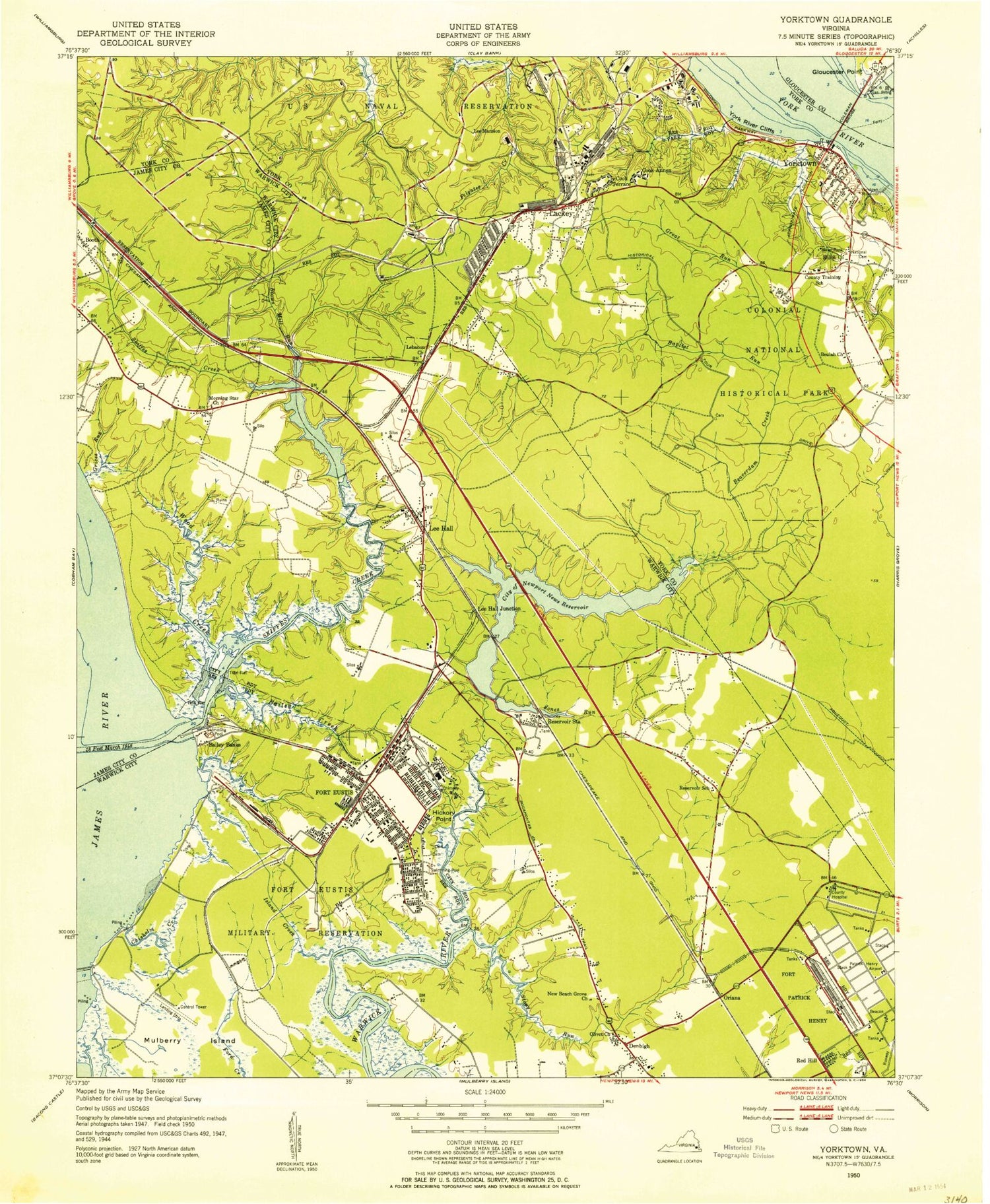 Classic USGS Yorktown Virginia 7.5'x7.5' Topo Map Image