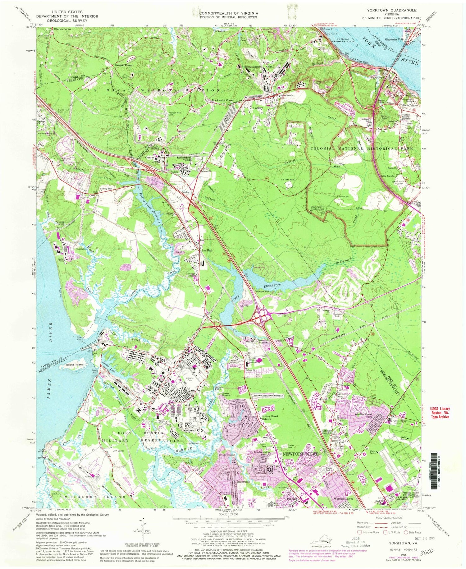 Classic USGS Yorktown Virginia 7.5'x7.5' Topo Map Image