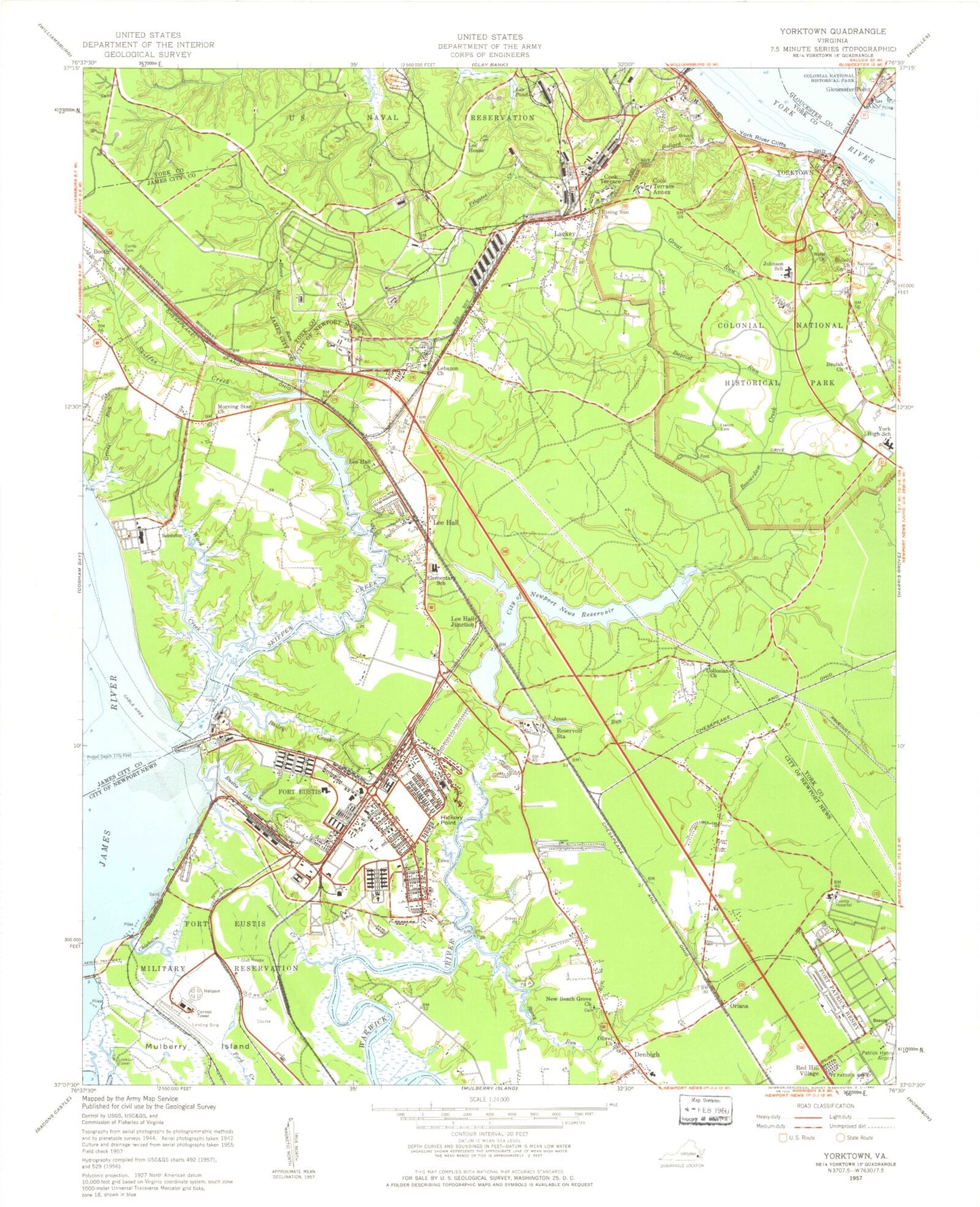 Classic USGS Yorktown Virginia 7.5'x7.5' Topo Map Image