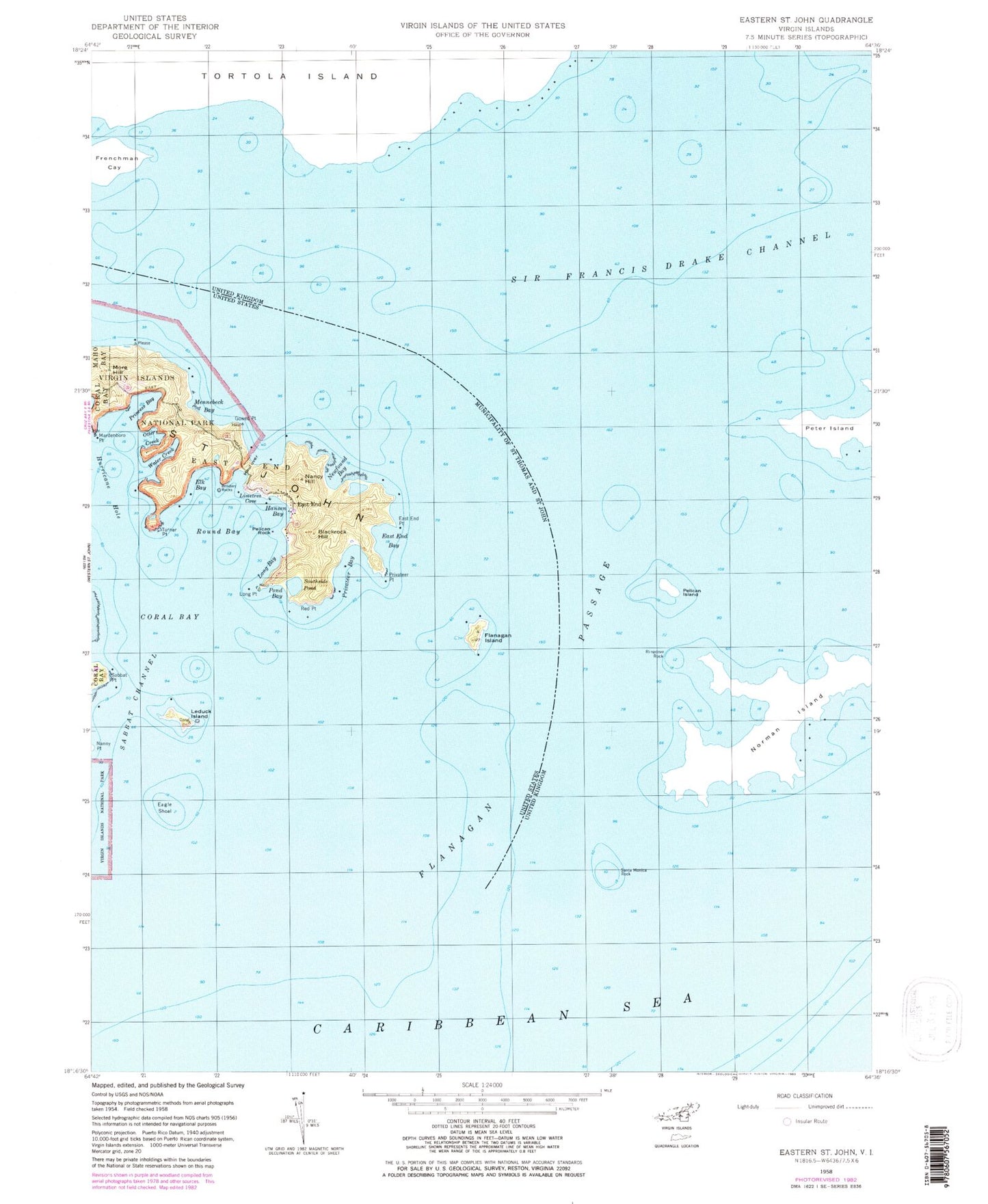 Classic USGS Eastern Saint John Virgin Islands 7.5'x7.5' Topo Map Image
