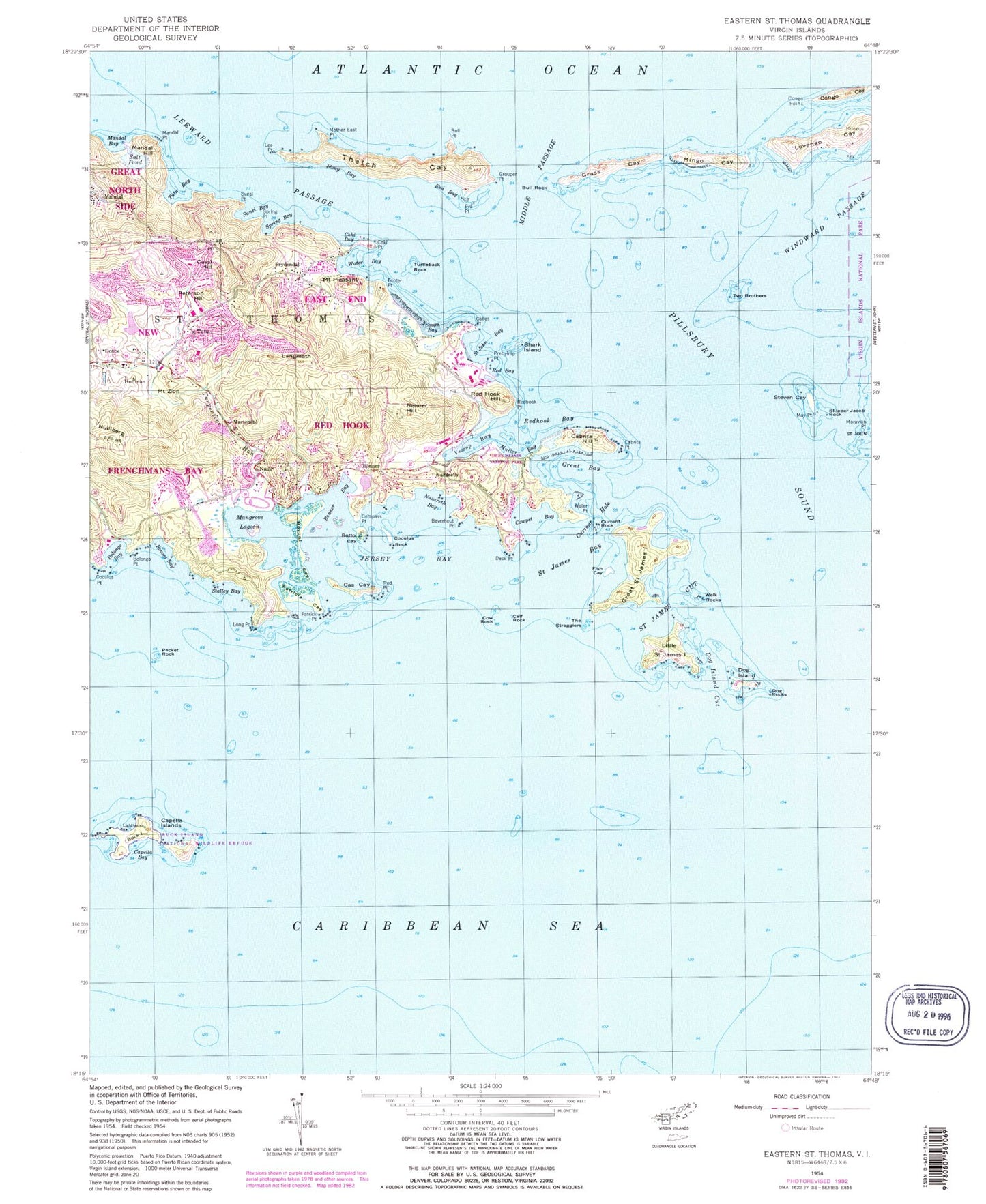 Classic USGS Eastern Saint Thomas Virgin Islands 7.5'x7.5' Topo Map Image