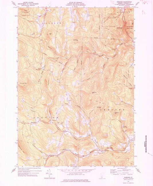 Classic USGS Andover Vermont 7.5'x7.5' Topo Map Image