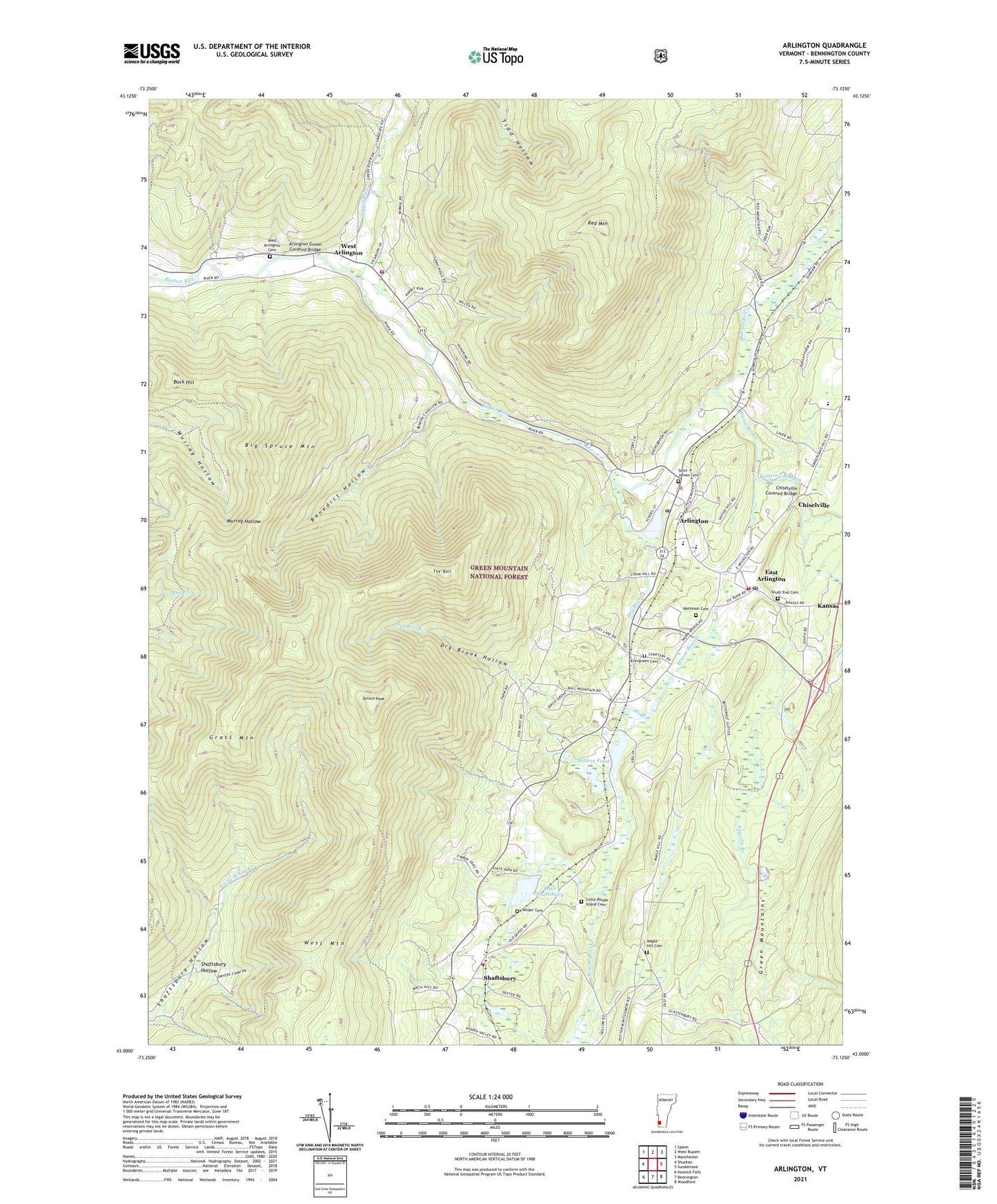 Arlington Vermont US Topo Map Image