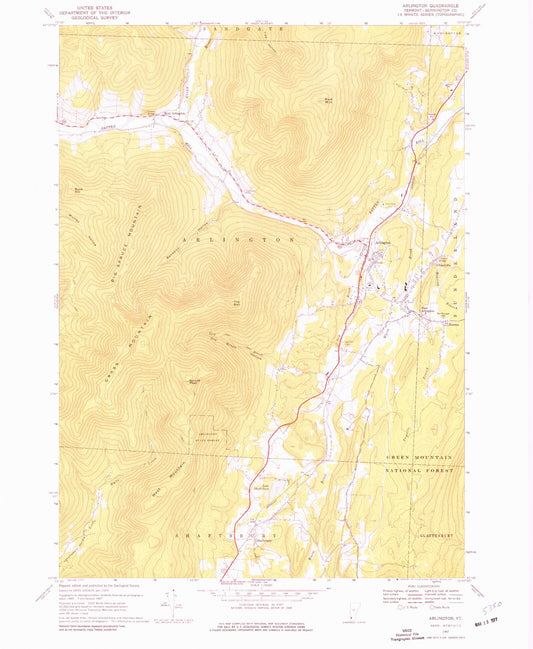 Classic USGS Arlington Vermont 7.5'x7.5' Topo Map Image