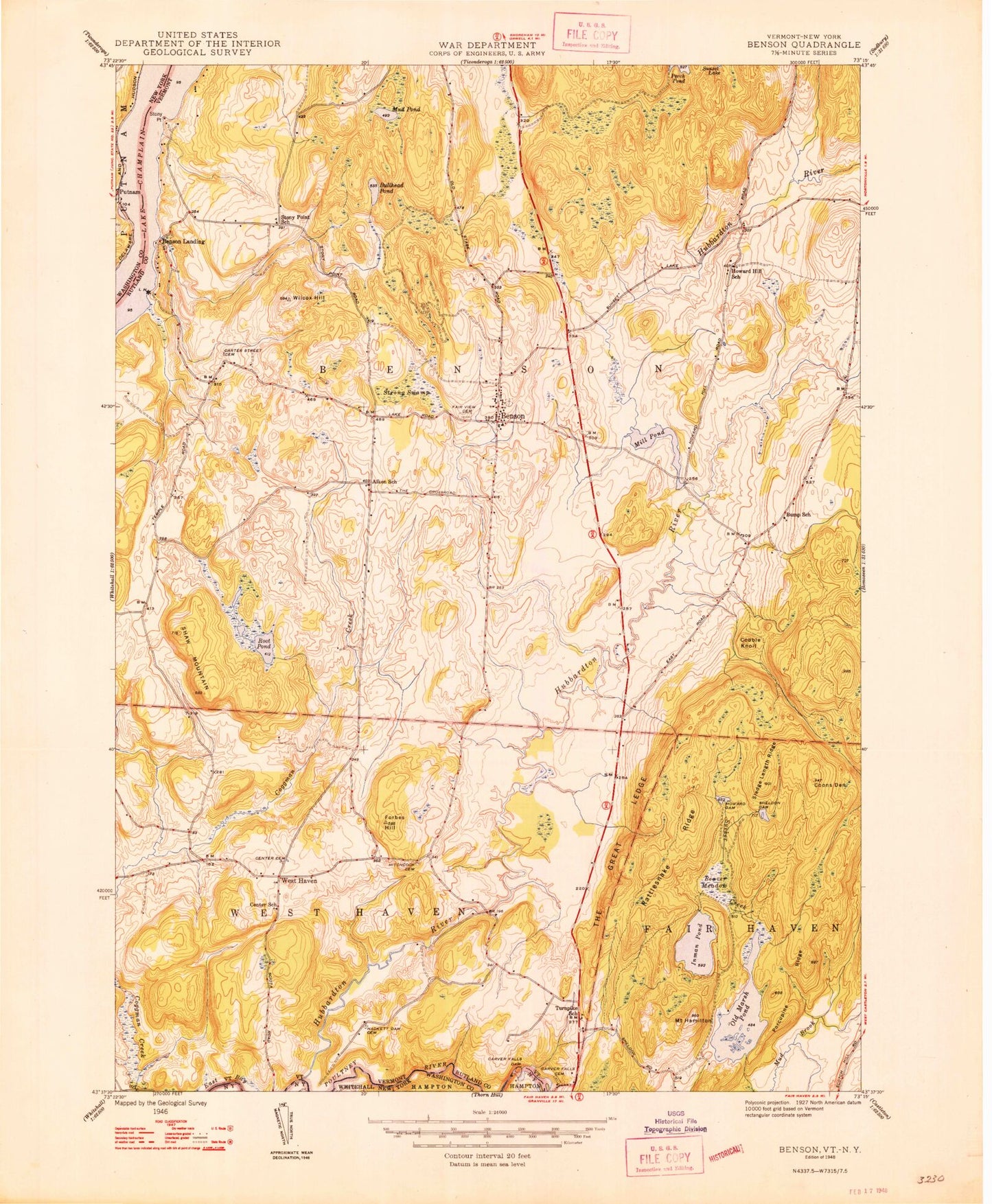 Classic USGS Benson Vermont 7.5'x7.5' Topo Map Image