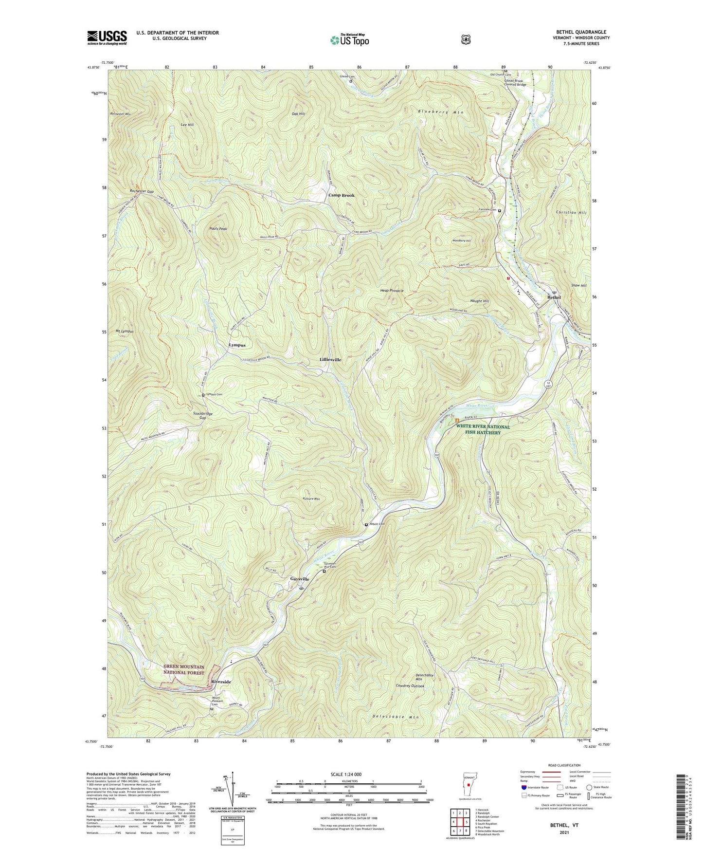 Bethel Vermont US Topo Map Image