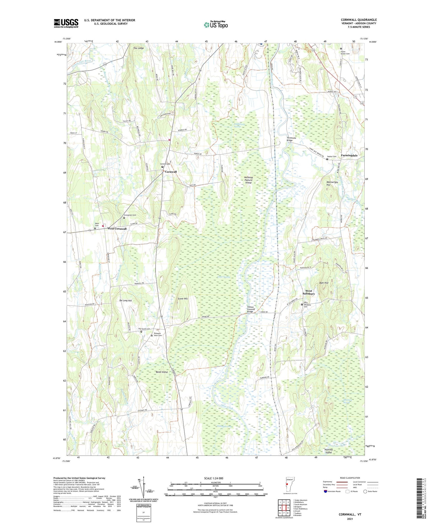 Cornwall Vermont US Topo Map Image