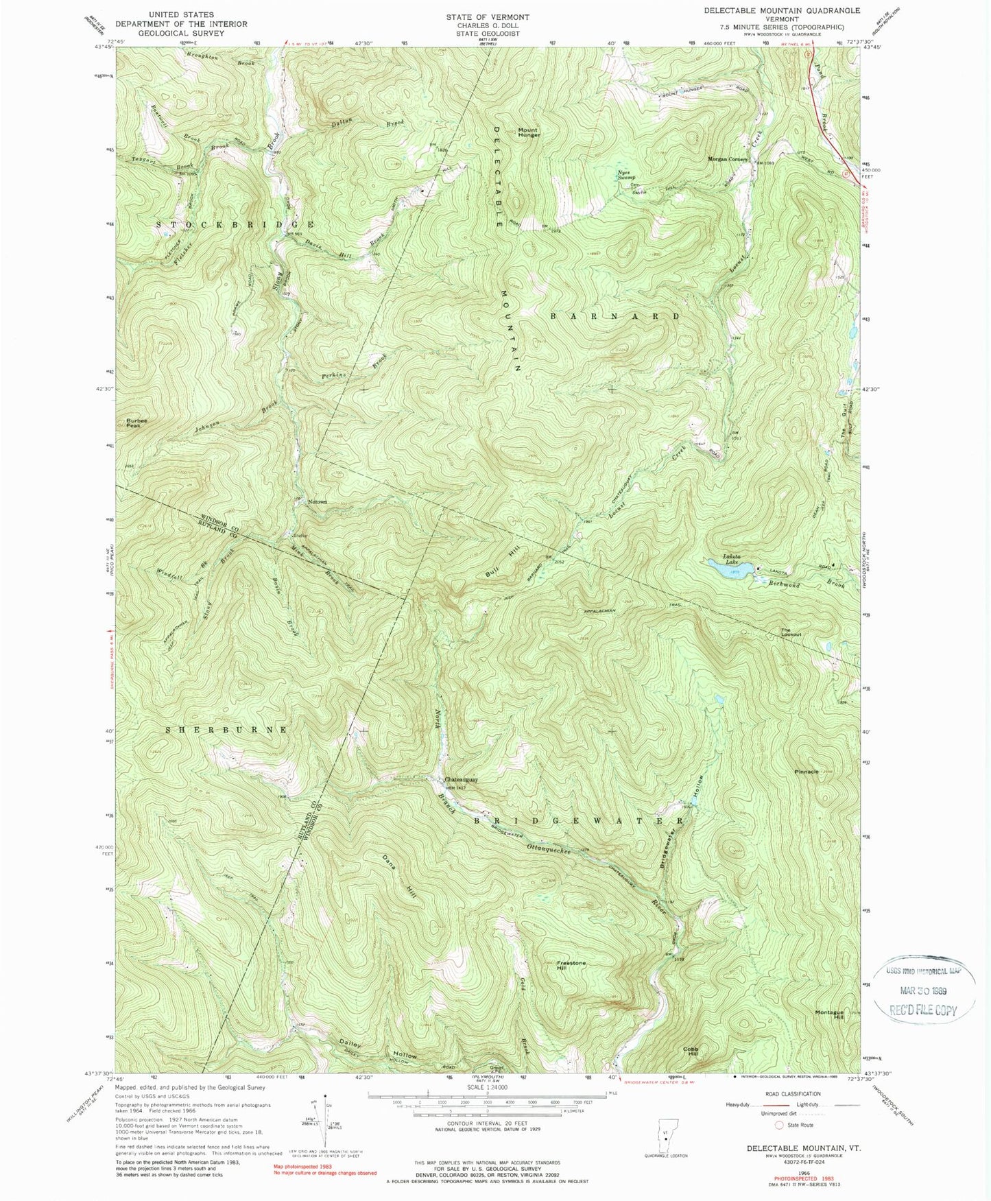 Classic USGS Delectable Mountain Vermont 7.5'x7.5' Topo Map Image