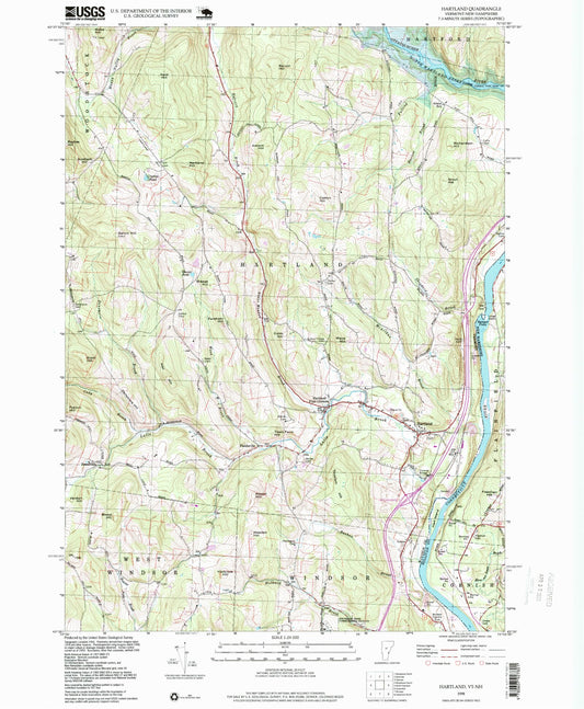 Classic USGS Hartland Vermont 7.5'x7.5' Topo Map Image