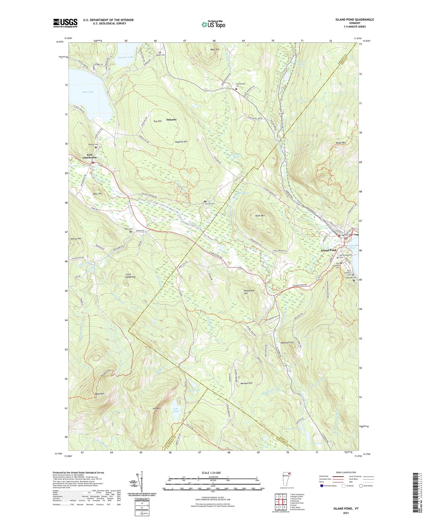Island Pond Vermont US Topo Map Image