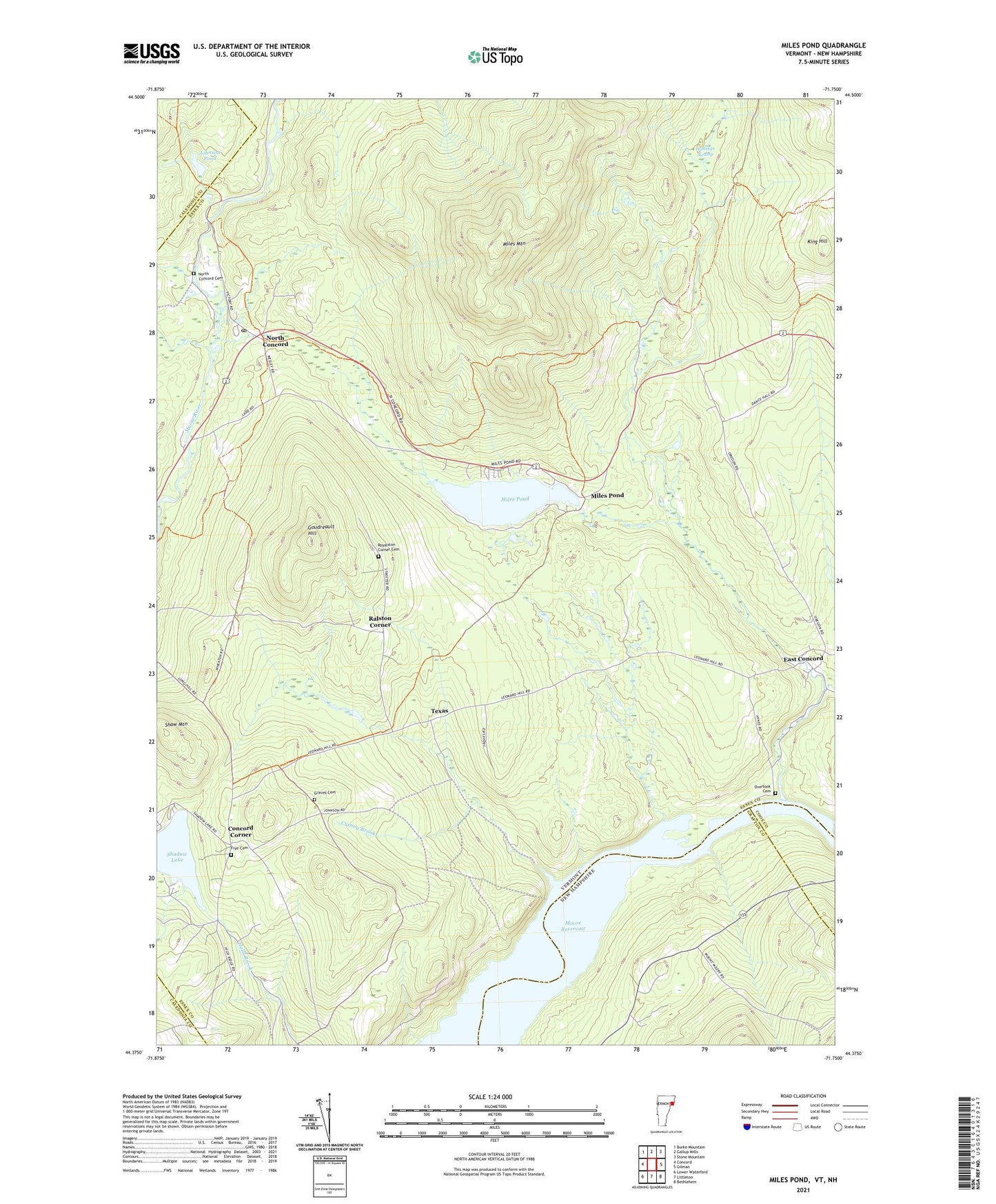 Miles Pond Vermont US Topo Map Image