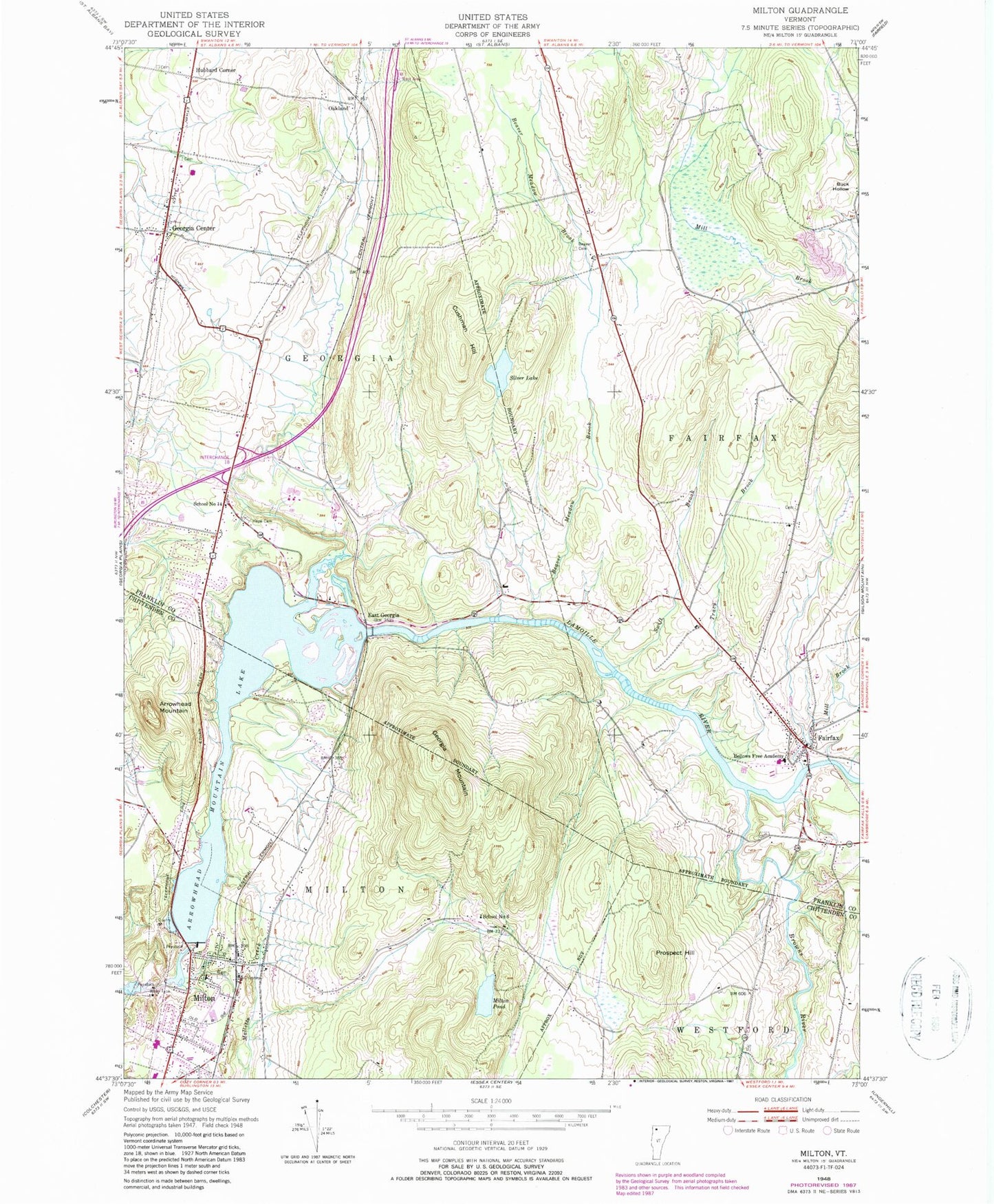 Classic USGS Milton Vermont 7.5'x7.5' Topo Map Image