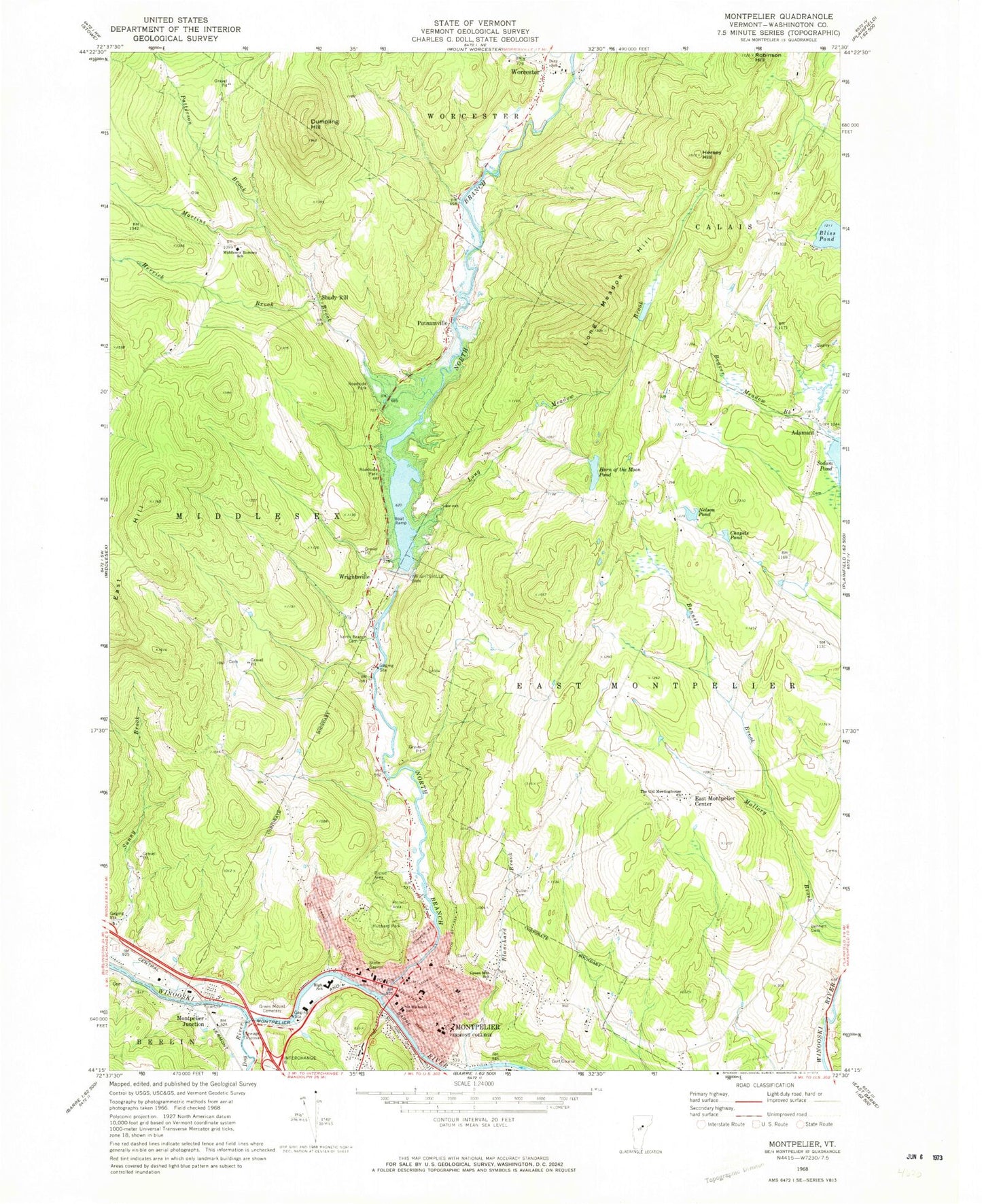 Classic USGS Montpelier Vermont 7.5'x7.5' Topo Map Image