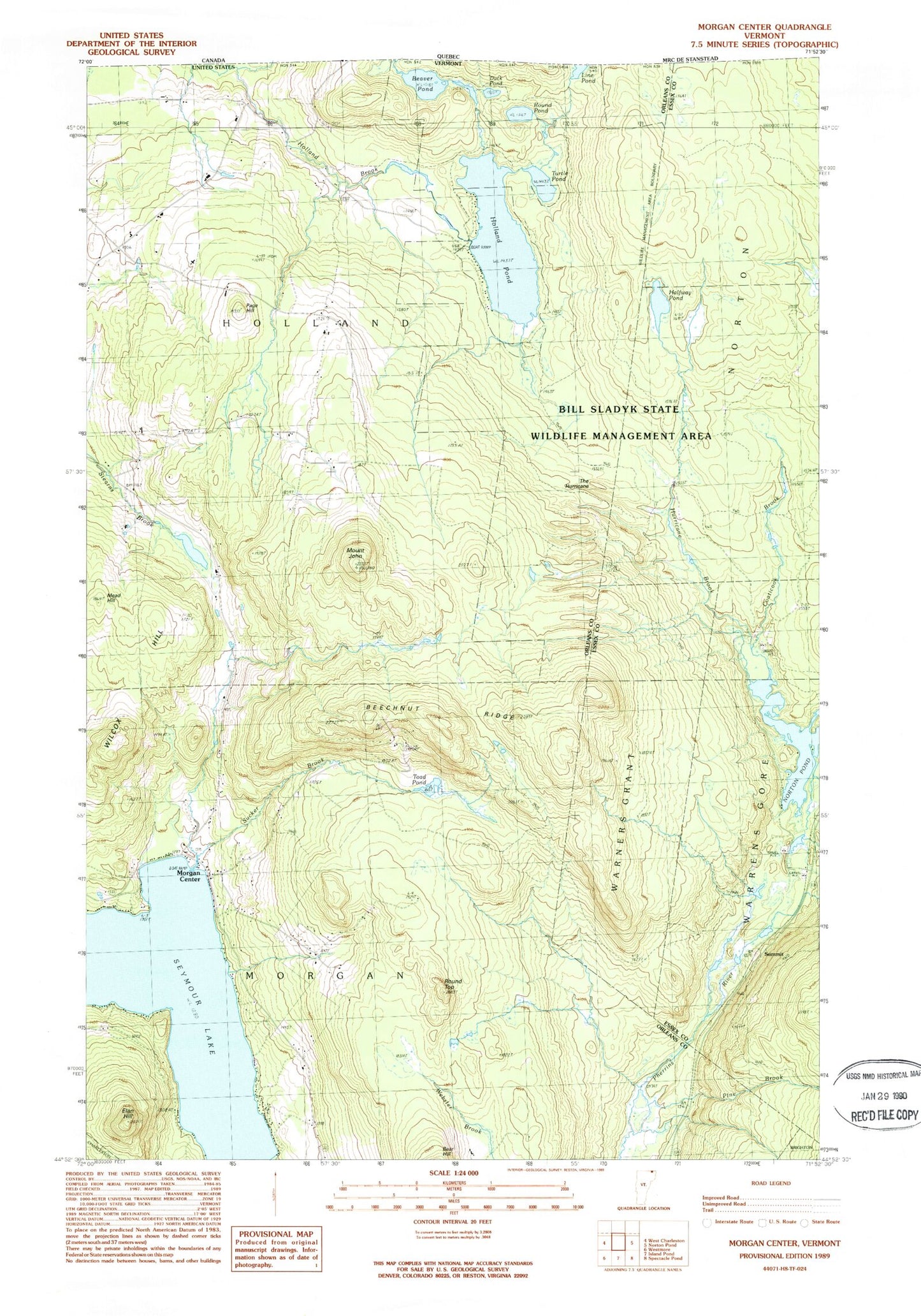 Classic USGS Morgan Center Vermont 7.5'x7.5' Topo Map Image