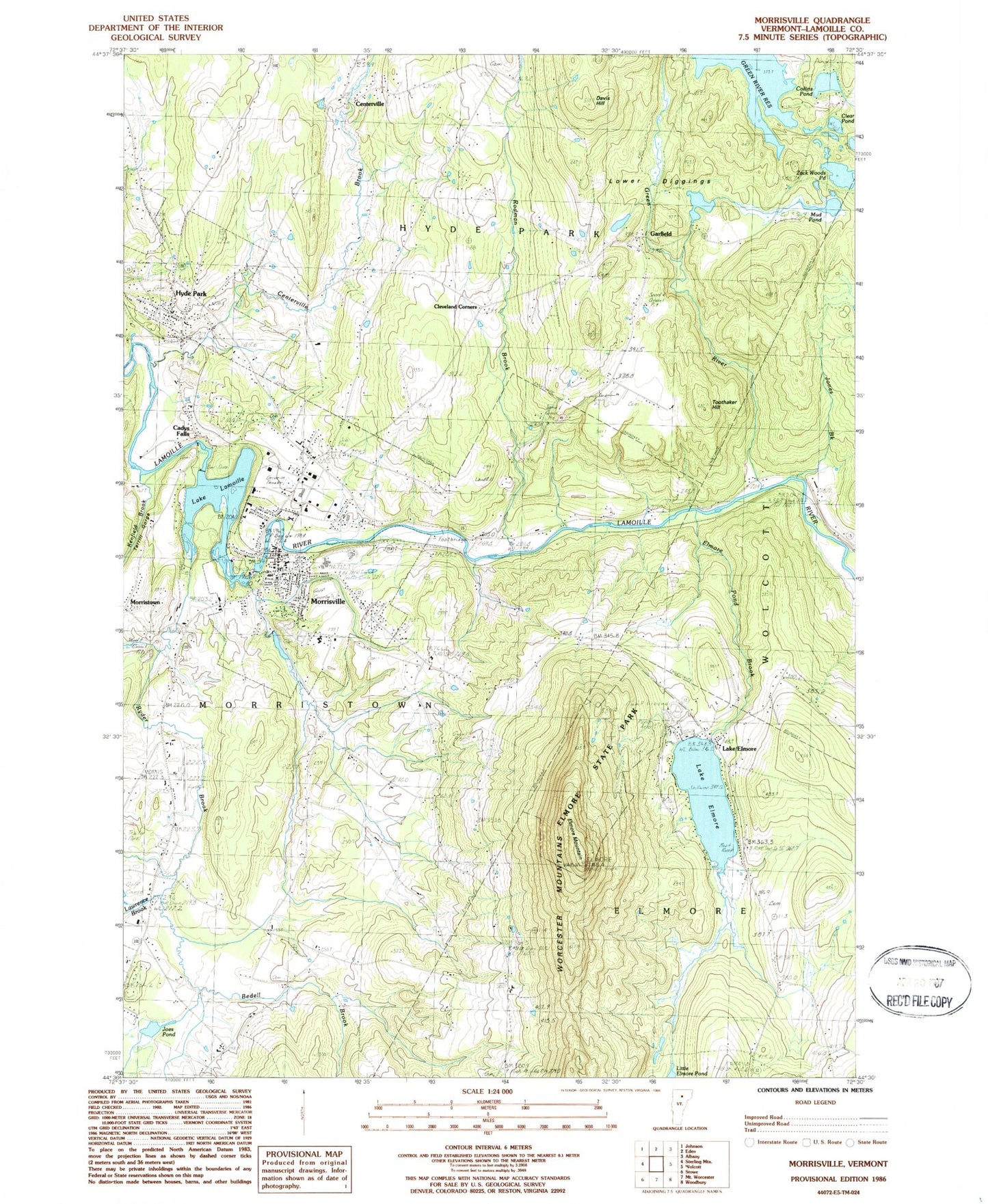 Classic USGS Morrisville Vermont 7.5'x7.5' Topo Map Image
