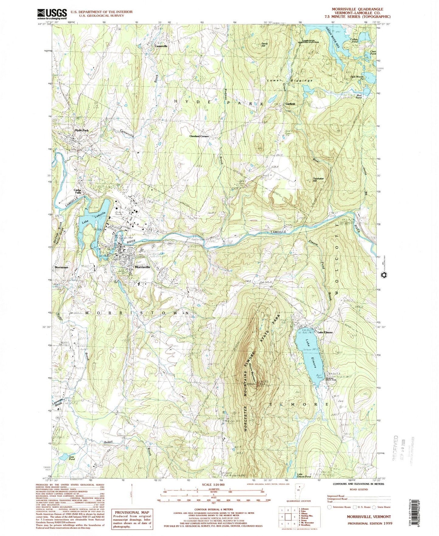 Classic USGS Morrisville Vermont 7.5'x7.5' Topo Map Image