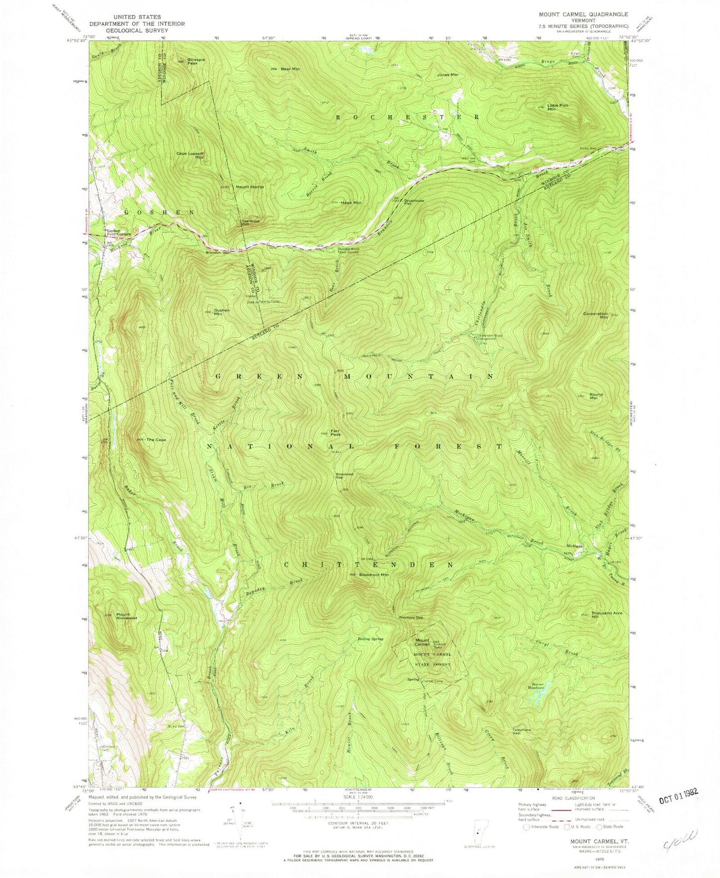 Classic USGS Mount Carmel Vermont 7.5'x7.5' Topo Map Image