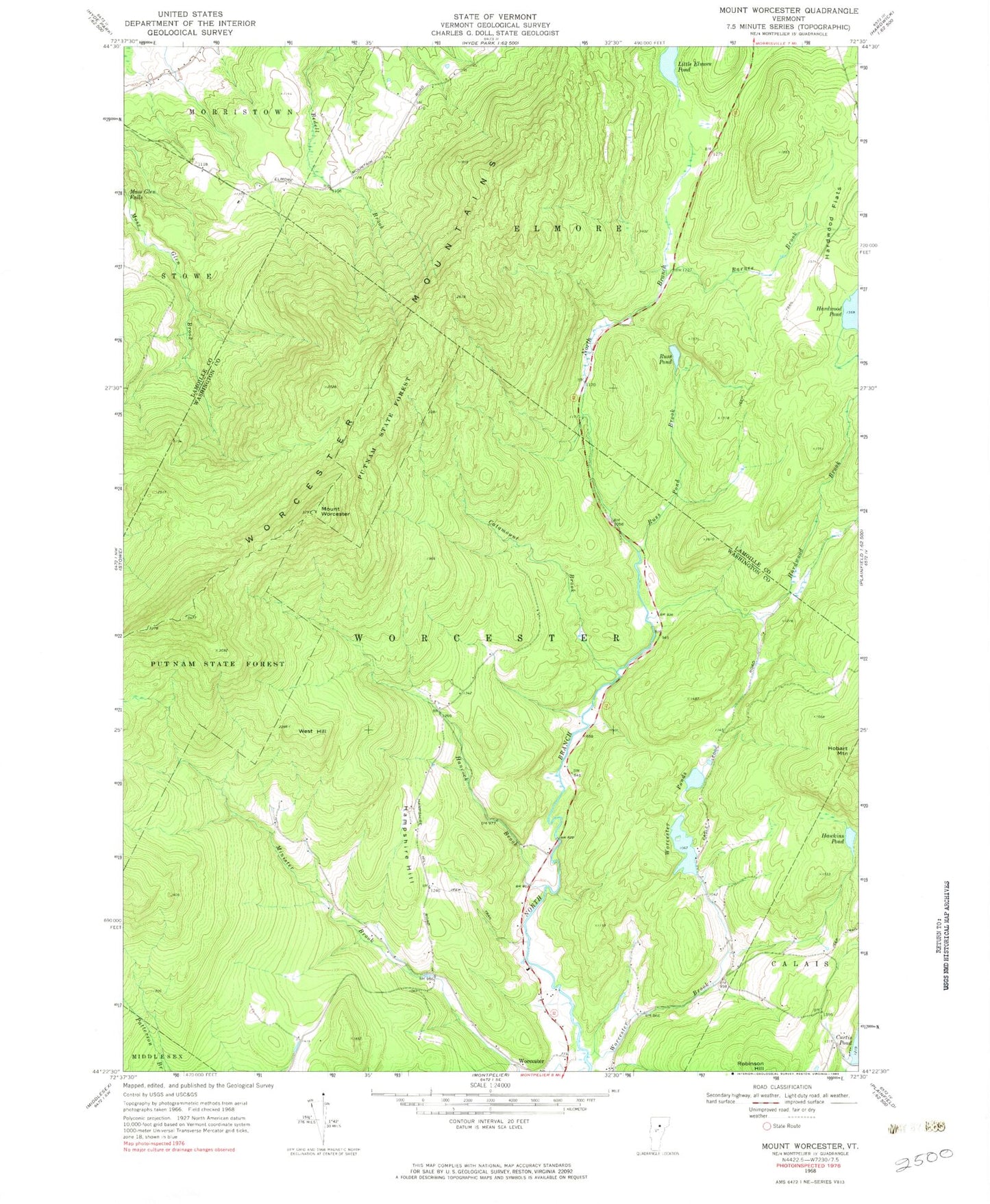 Classic USGS Mount Worcester Vermont 7.5'x7.5' Topo Map Image