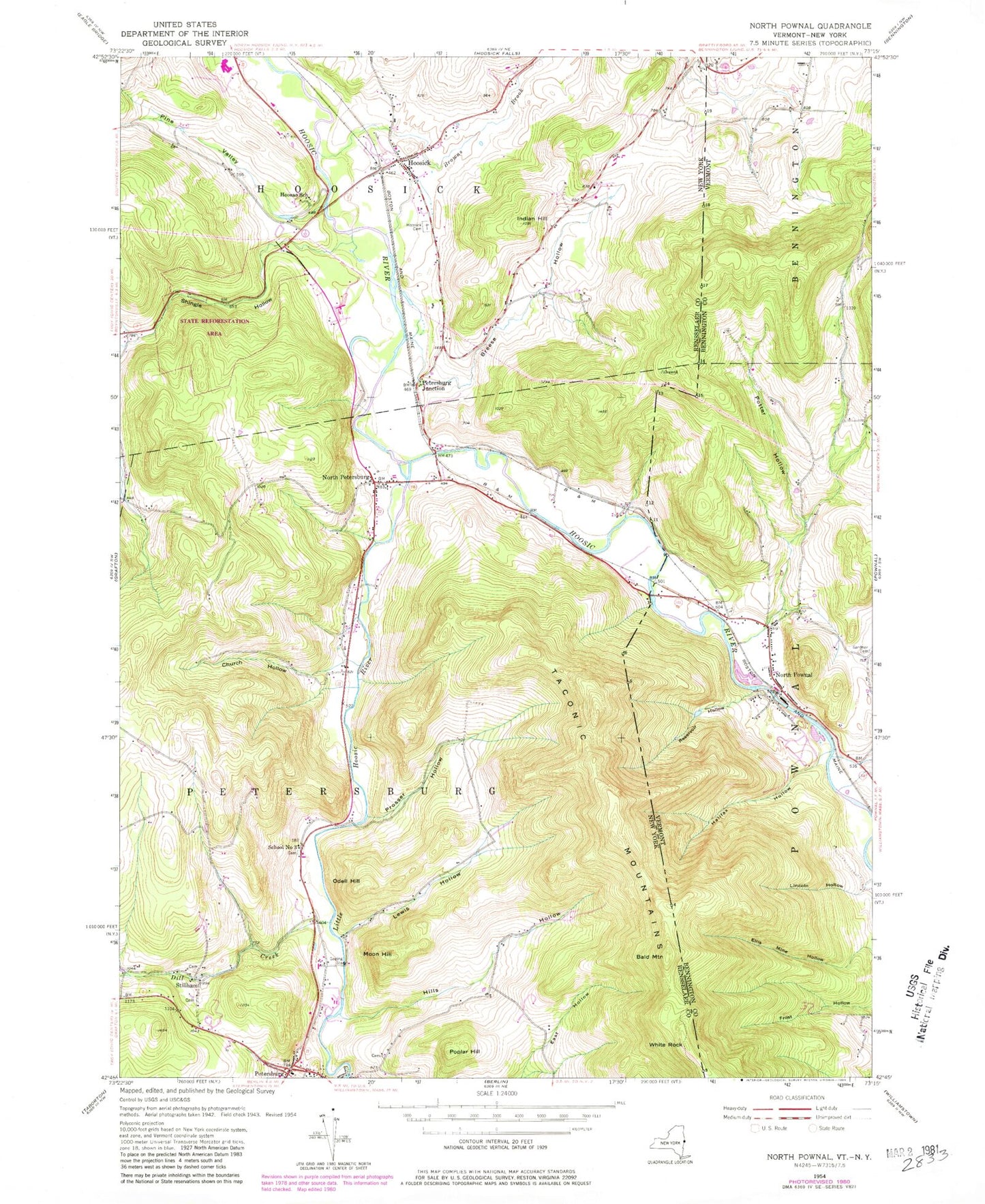 Classic USGS North Pownal Vermont 7.5'x7.5' Topo Map Image