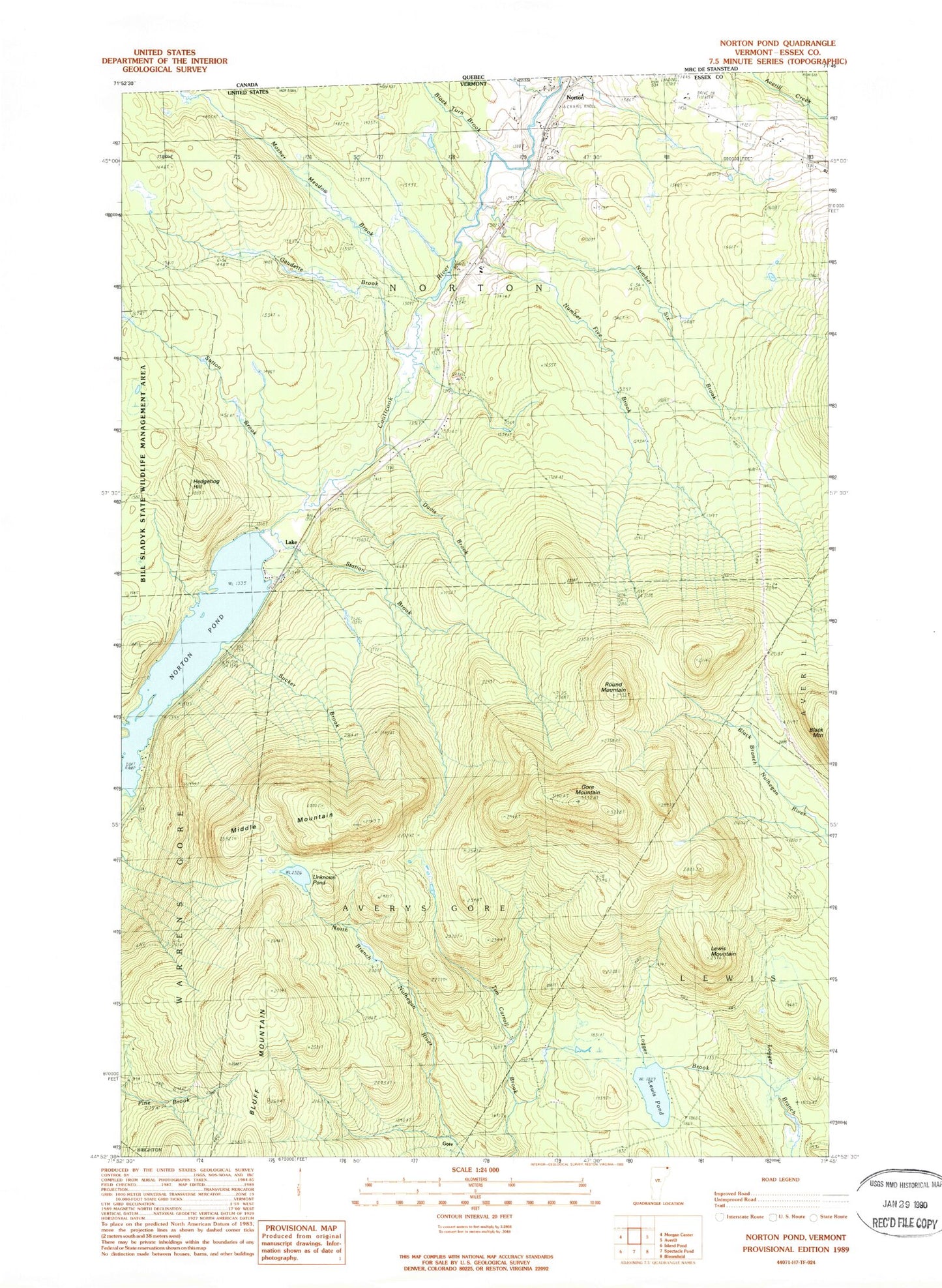 Classic USGS Norton Pond Vermont 7.5'x7.5' Topo Map Image