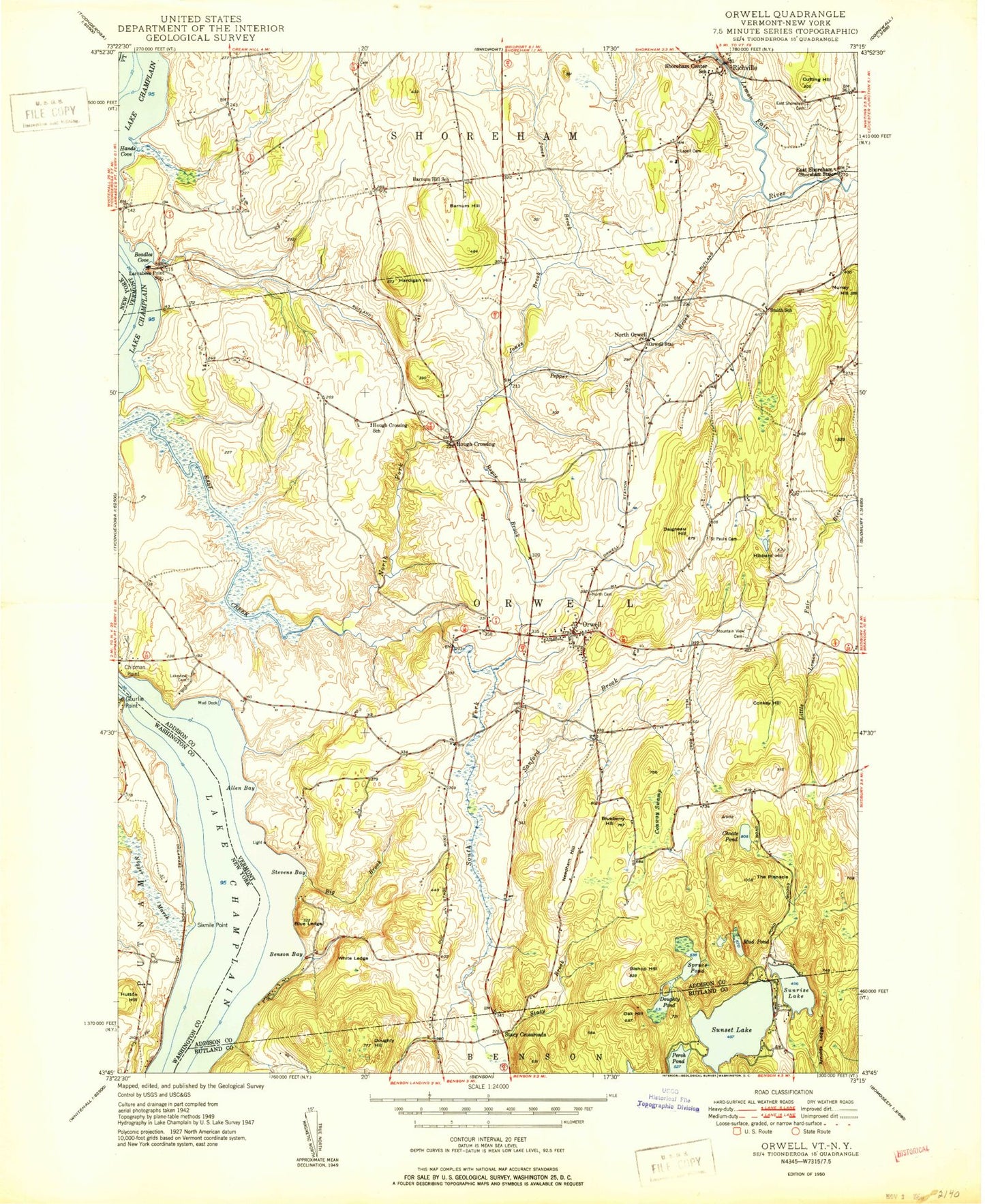 Classic USGS Orwell Vermont 7.5'x7.5' Topo Map Image