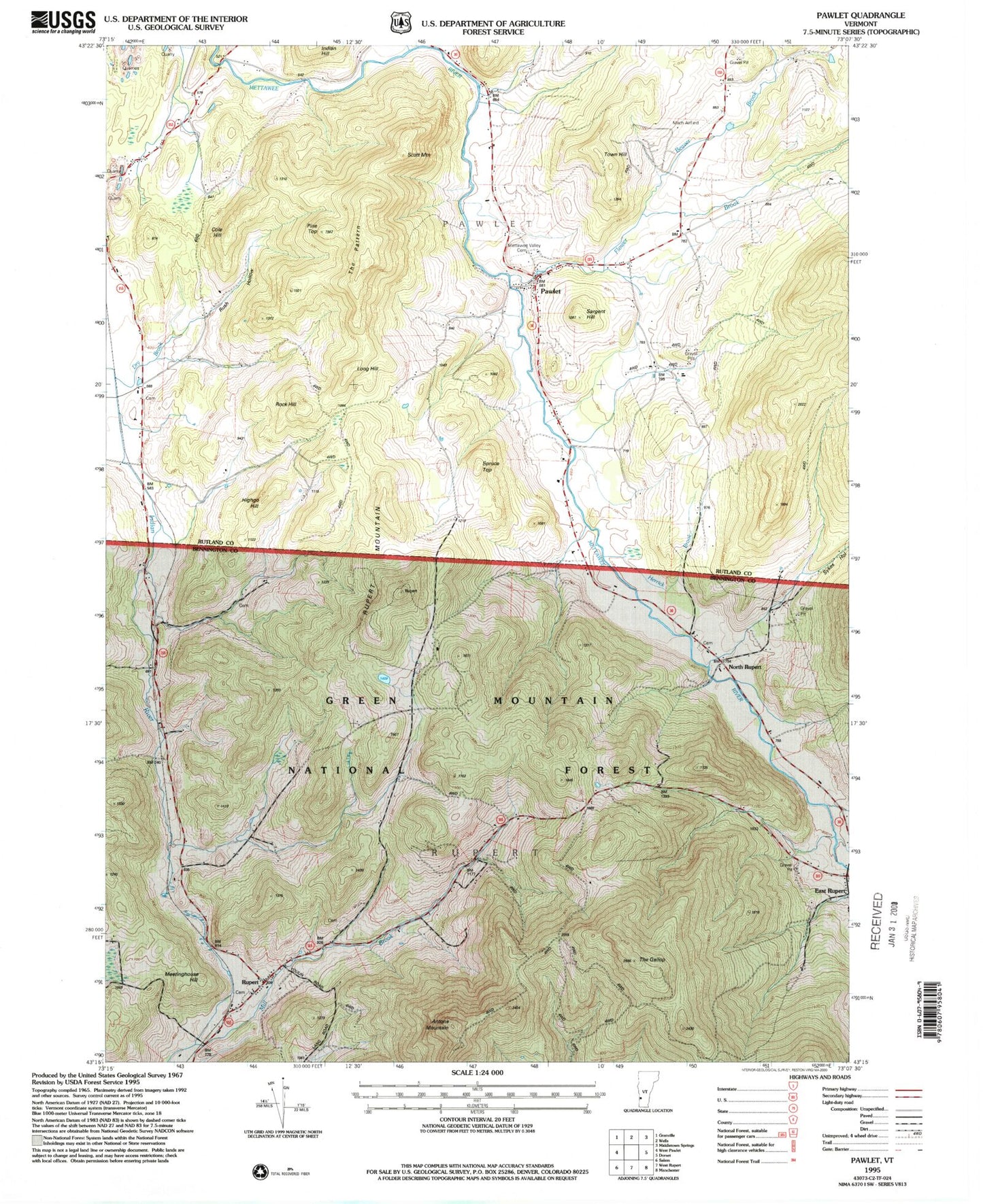 Classic USGS Pawlet Vermont 7.5'x7.5' Topo Map Image