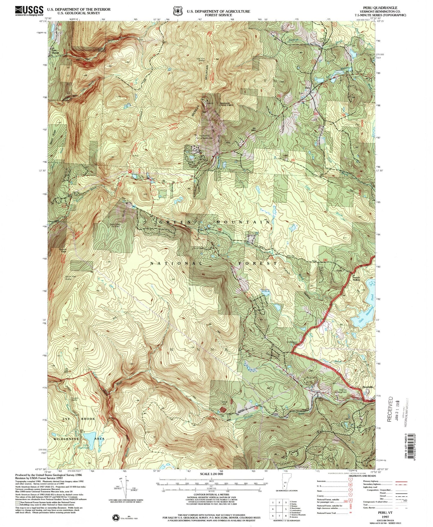 Classic USGS Peru Vermont 7.5'x7.5' Topo Map Image