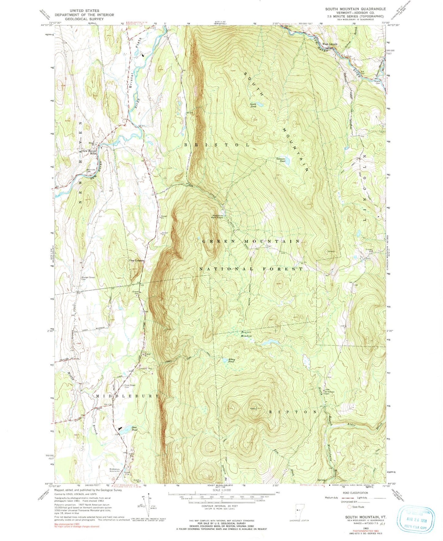 Classic USGS South Mountain Vermont 7.5'x7.5' Topo Map Image
