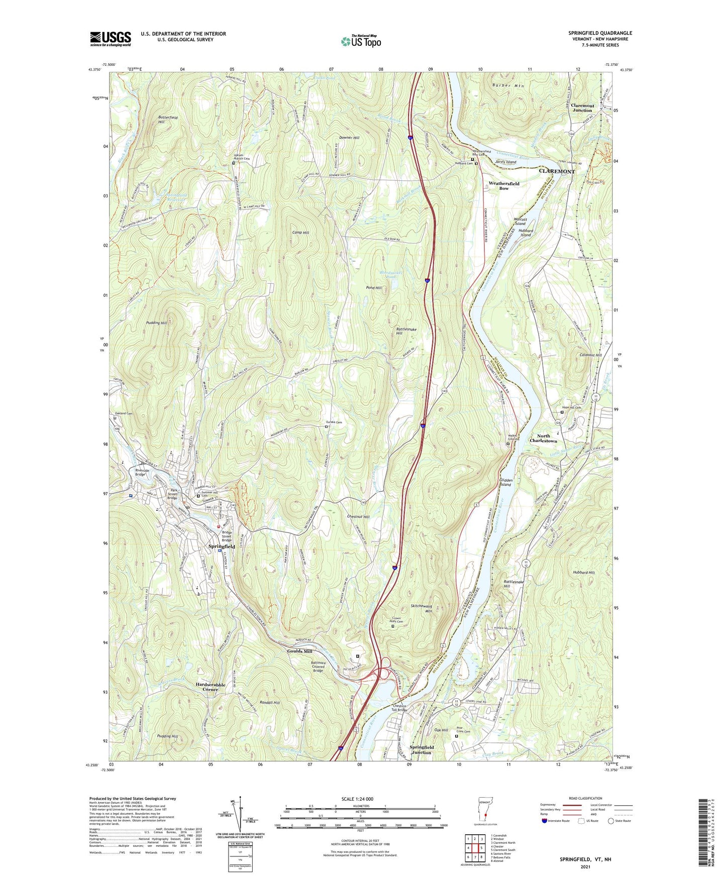 Springfield Vermont US Topo Map Image