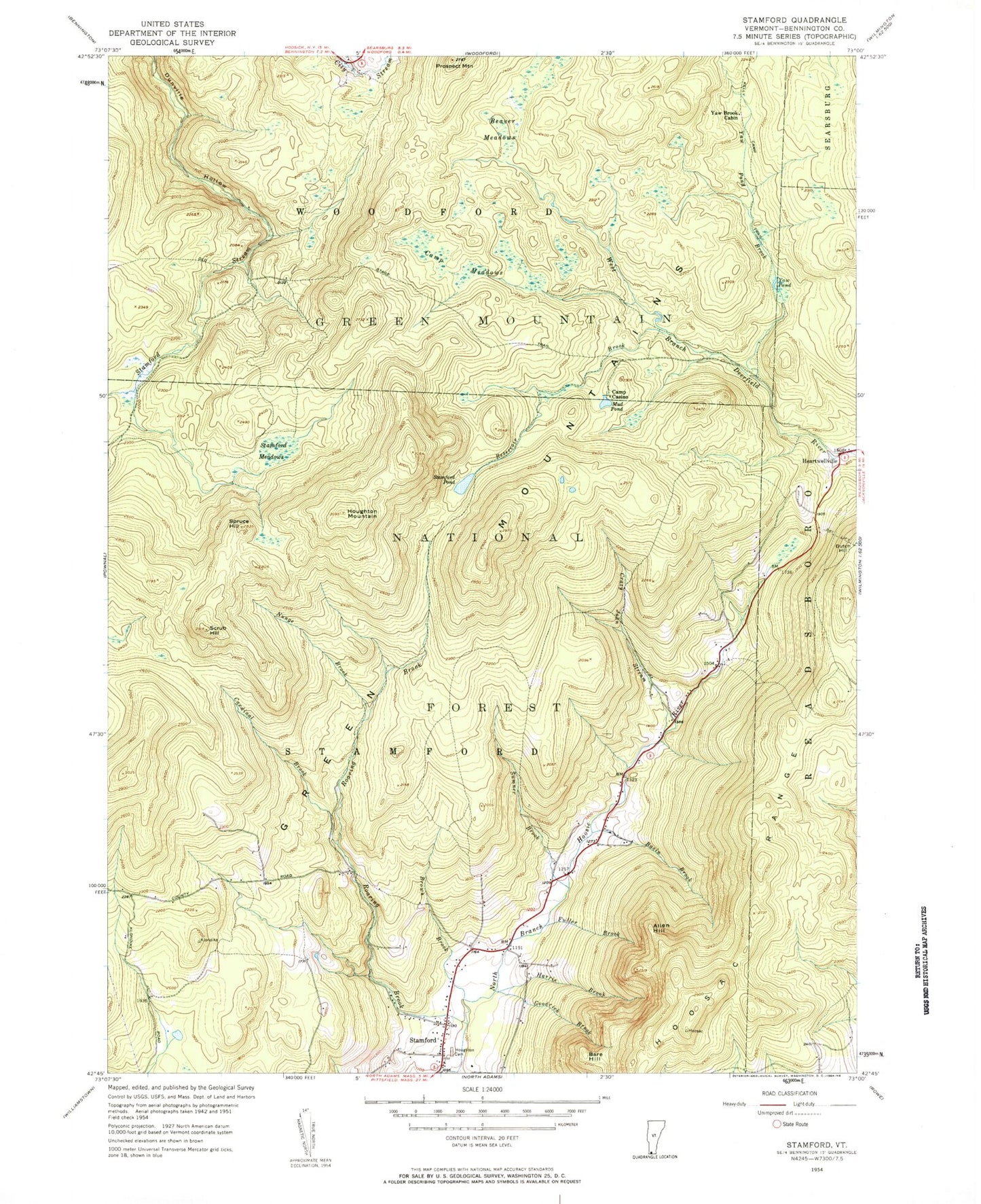 Classic USGS Stamford Vermont 7.5'x7.5' Topo Map Image