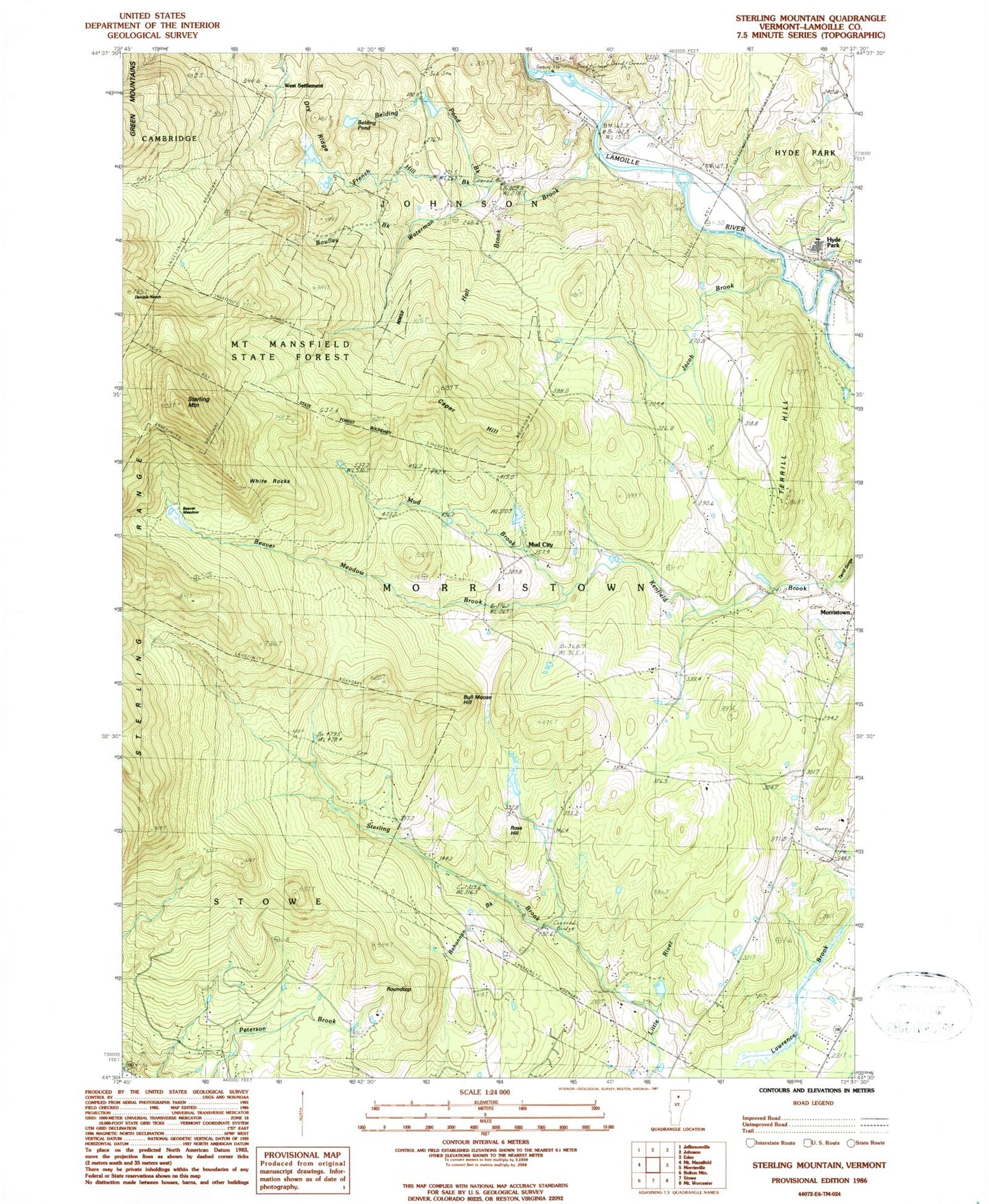 Classic USGS Sterling Mountain Vermont 7.5'x7.5' Topo Map Image