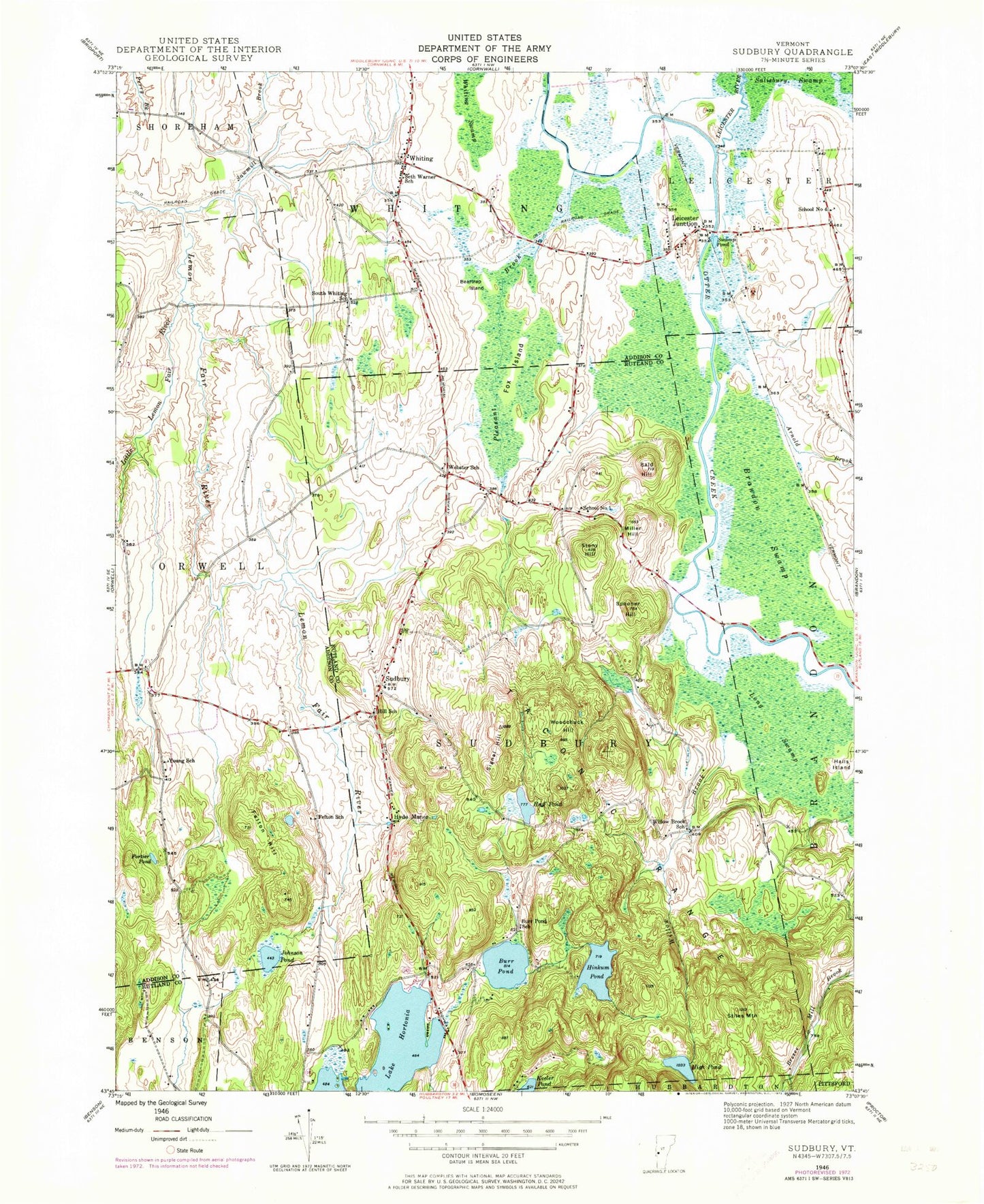 Classic USGS Sudbury Vermont 7.5'x7.5' Topo Map Image