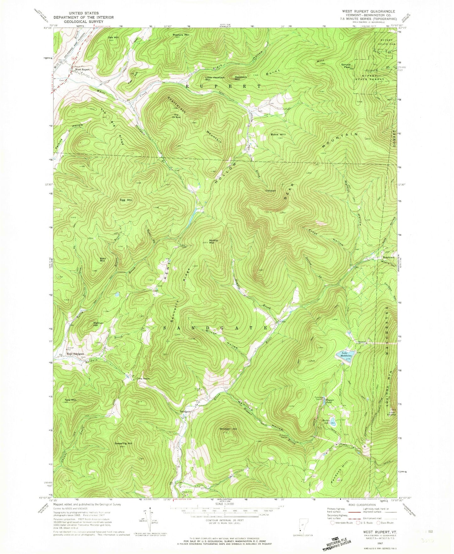 Classic USGS West Rupert Vermont 7.5'x7.5' Topo Map Image