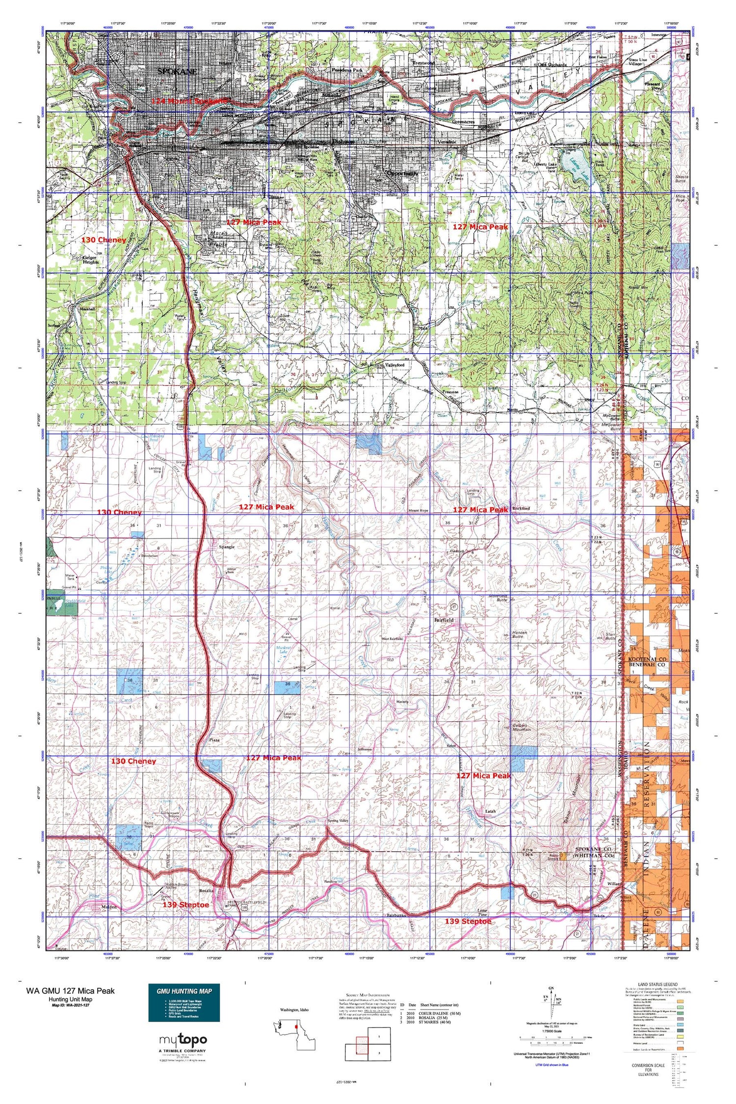 Washington GMU 127 Mica Peak Map Image