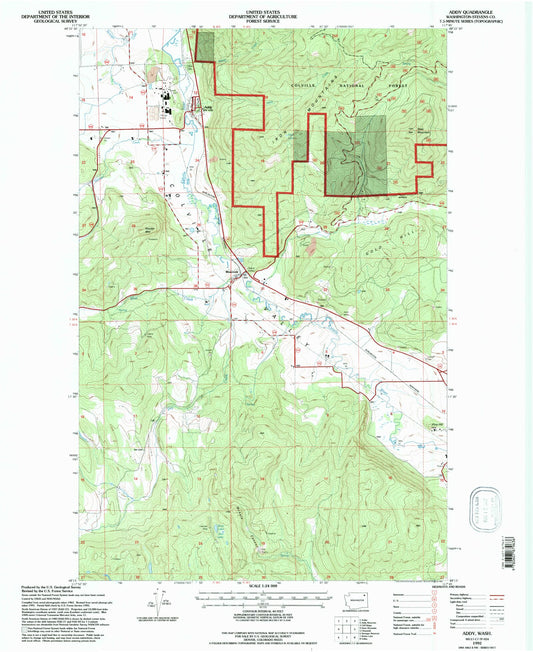 Classic USGS Addy Washington 7.5'x7.5' Topo Map Image