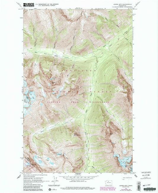 Classic USGS Agnes Mountain Washington 7.5'x7.5' Topo Map Image