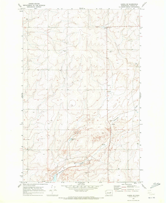 Classic USGS Almira SE Washington 7.5'x7.5' Topo Map Image