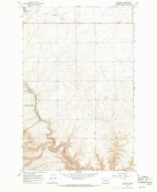 Classic USGS Alstown Washington 7.5'x7.5' Topo Map Image