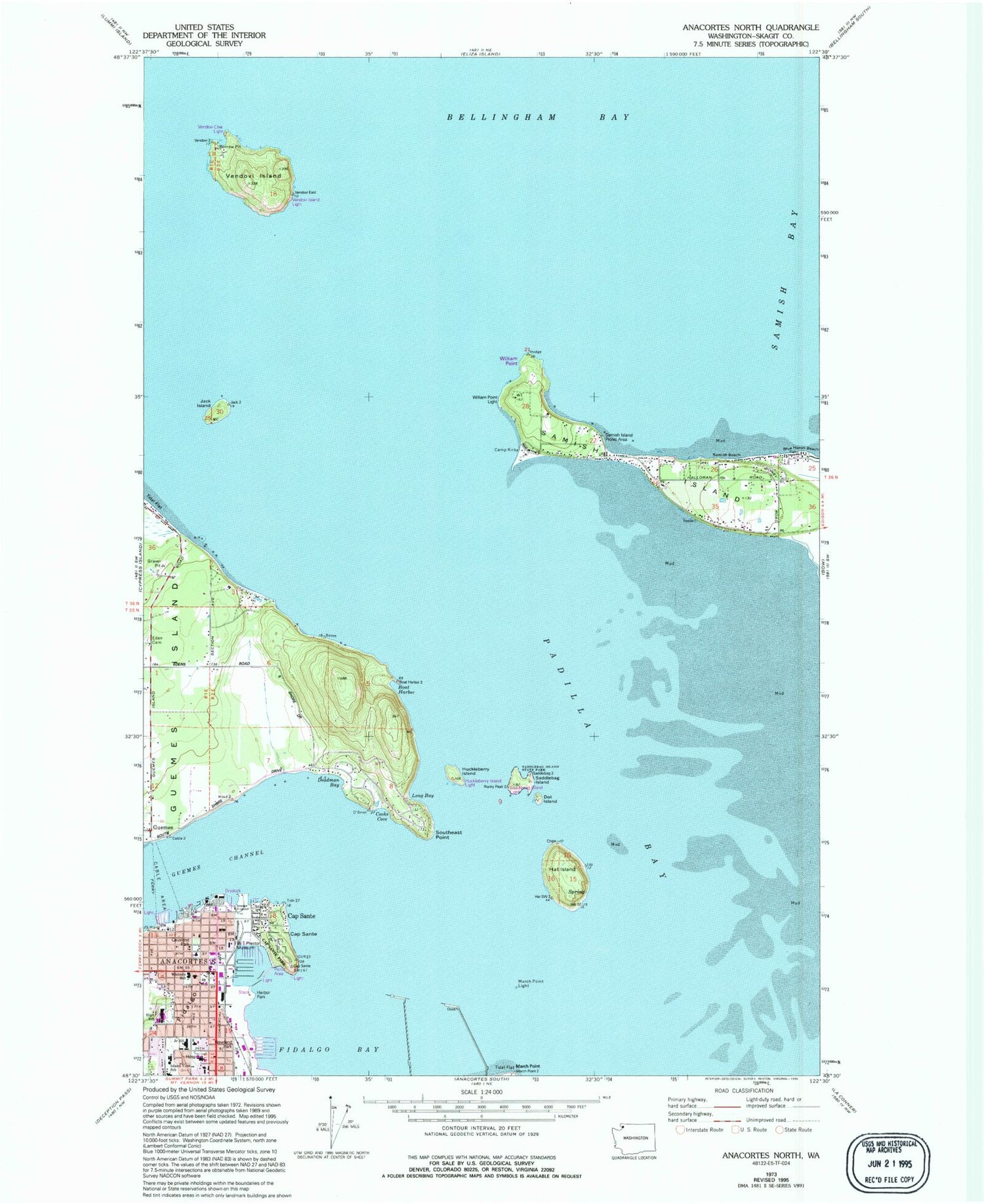 Classic USGS Anacortes North Washington 7.5'x7.5' Topo Map Image