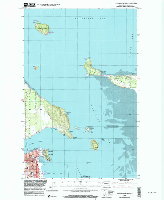 Classic USGS Anacortes North Washington 7.5'x7.5' Topo Map Image