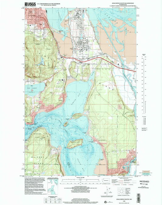 Classic USGS Anacortes South Washington 7.5'x7.5' Topo Map Image