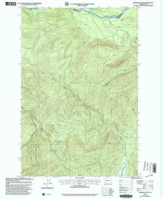 Classic USGS Anderson Lake Washington 7.5'x7.5' Topo Map Image