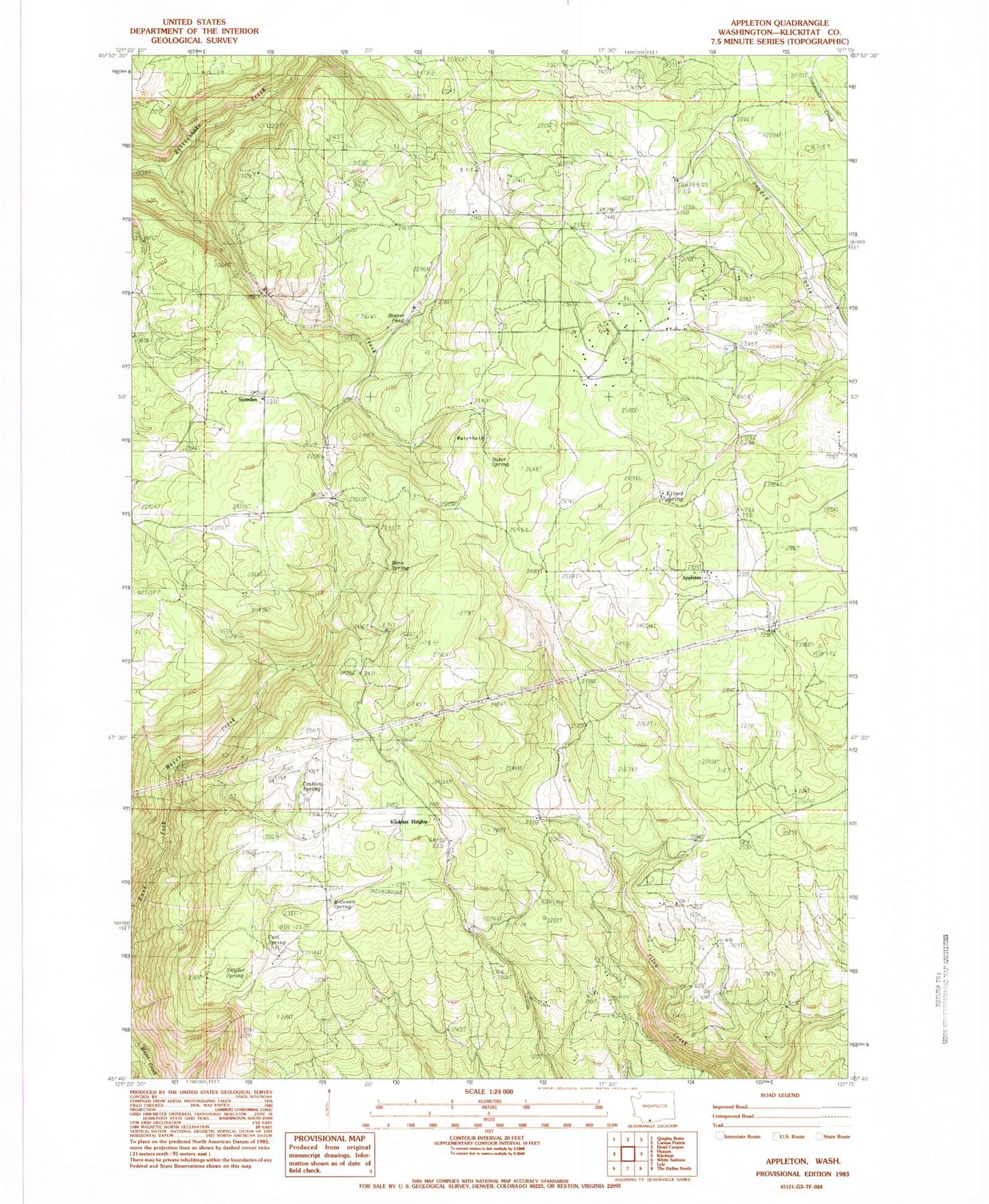 Classic USGS Appleton Washington 7.5'x7.5' Topo Map Image