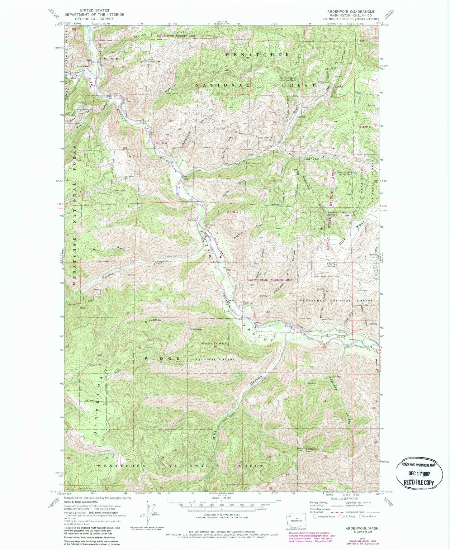 Classic USGS Ardenvoir Washington 7.5'x7.5' Topo Map Image