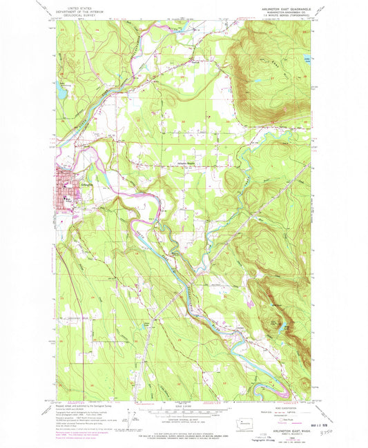 Classic USGS Arlington East Washington 7.5'x7.5' Topo Map Image