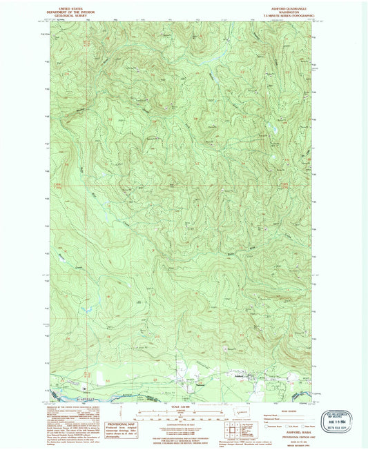 Classic USGS Ashford Washington 7.5'x7.5' Topo Map Image