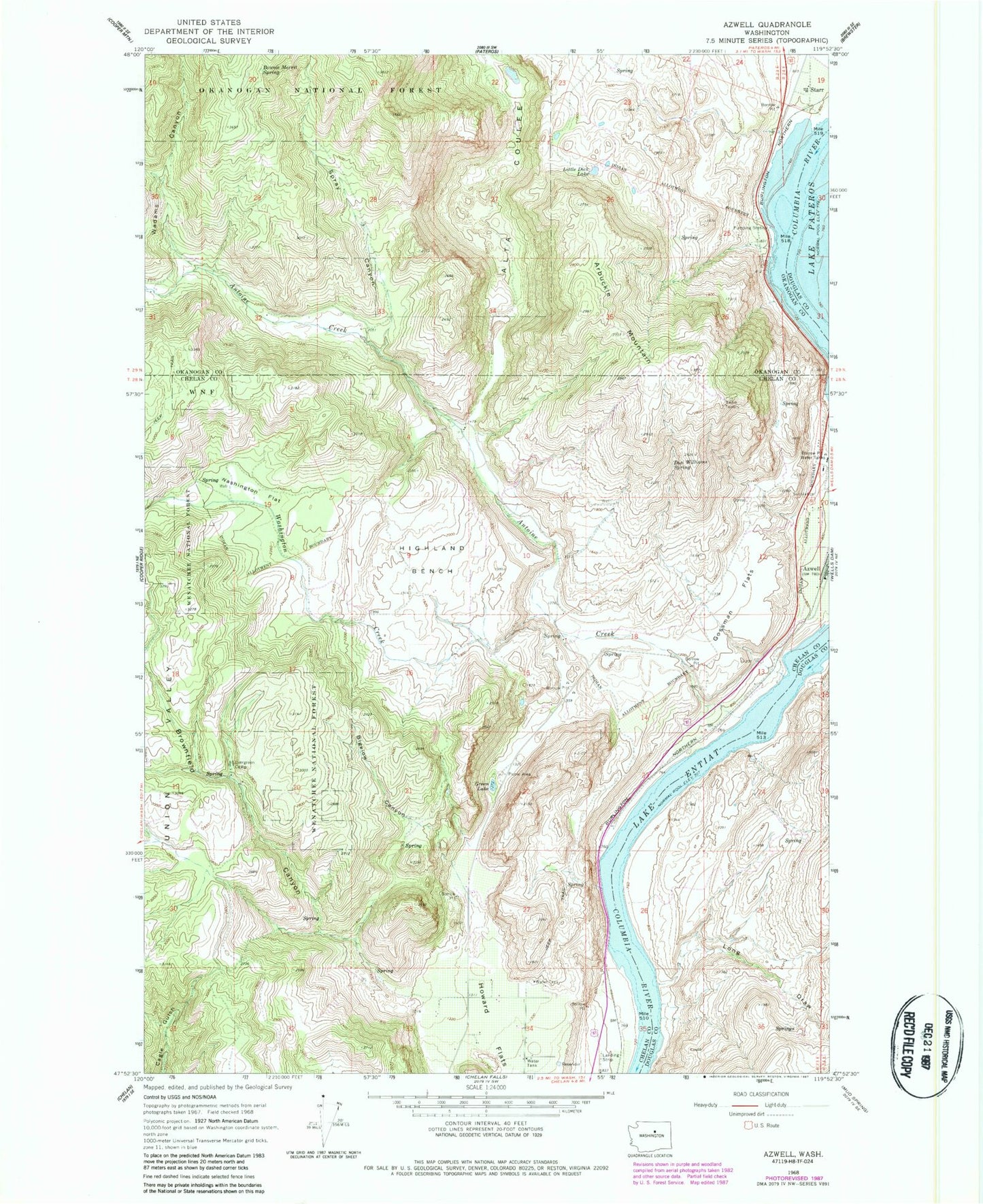 Classic USGS Azwell Washington 7.5'x7.5' Topo Map Image