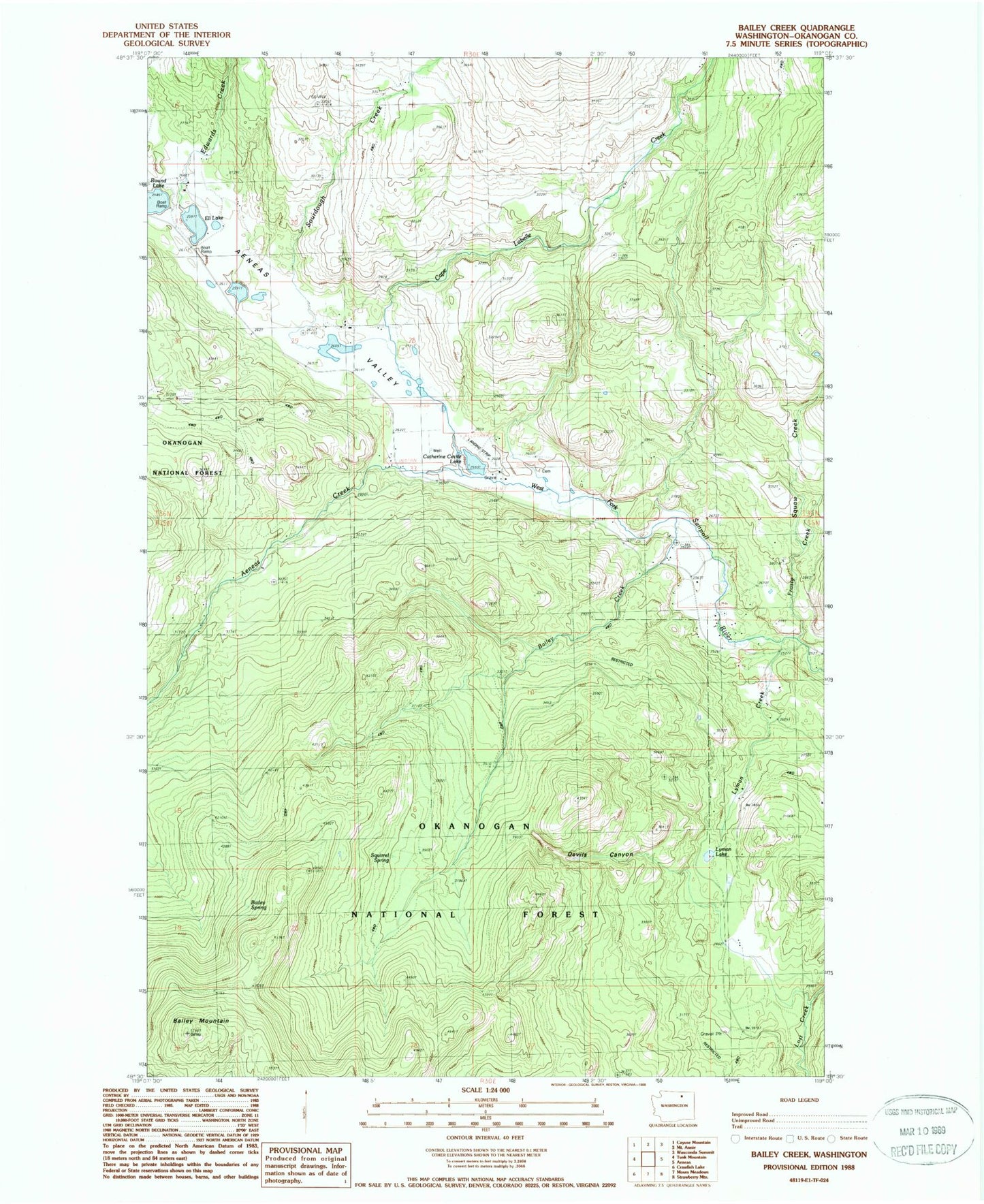 Classic USGS Bailey Creek Washington 7.5'x7.5' Topo Map Image