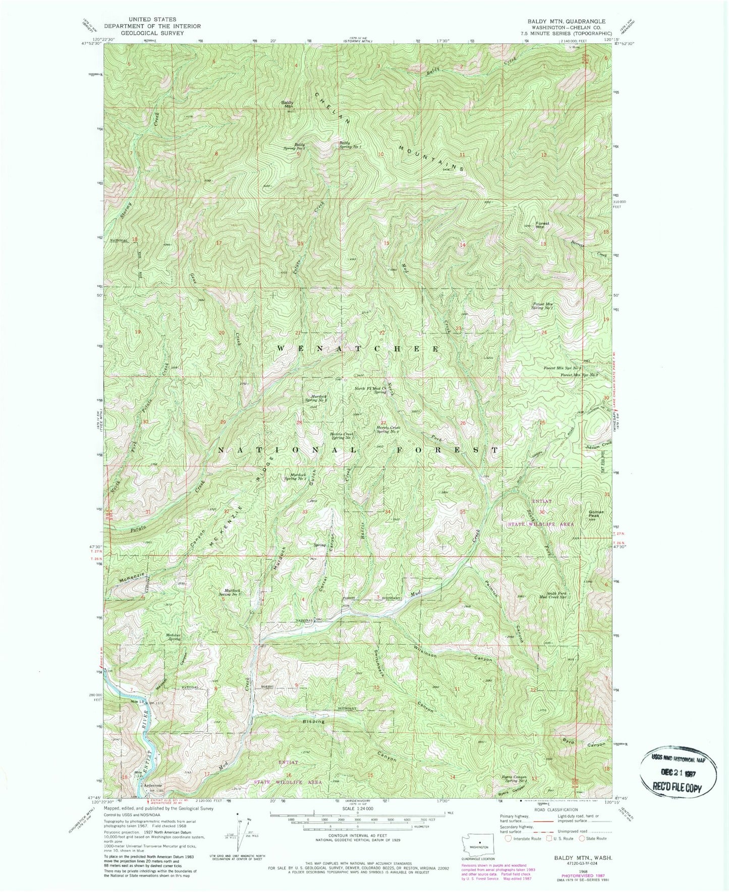 Classic USGS Baldy Mountain Washington 7.5'x7.5' Topo Map Image
