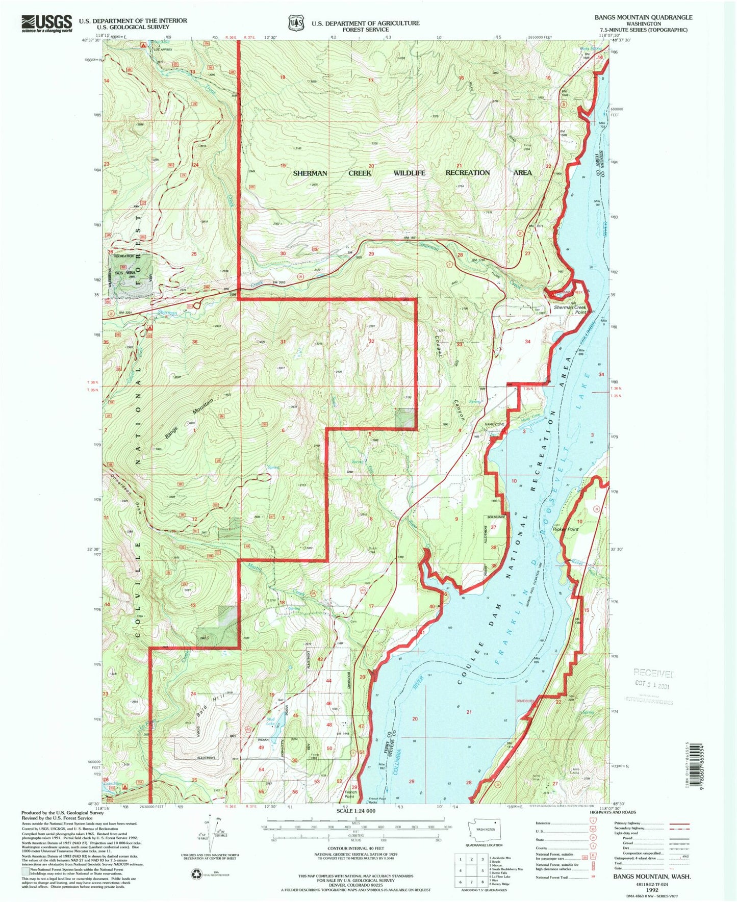 Classic USGS Bangs Mountain Washington 7.5'x7.5' Topo Map Image